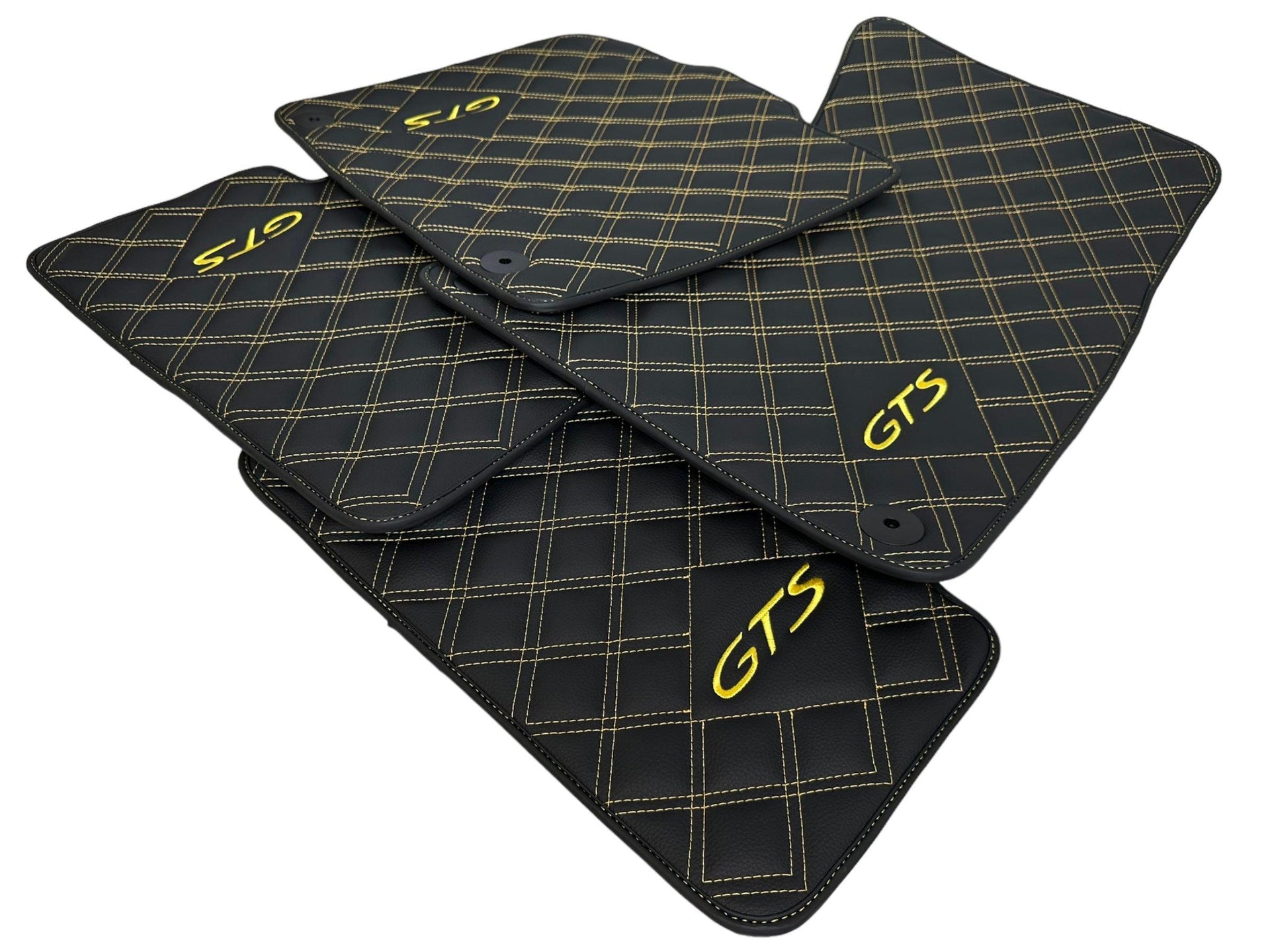 Leather Floor Mats for Porsche Cayenne GTS (2010-2018) Yellow Sewing - AutoWin