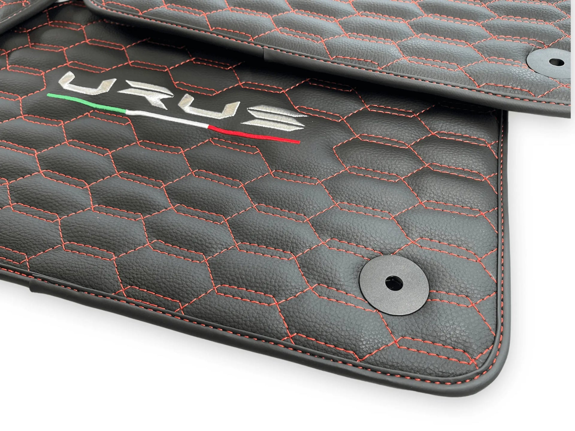 Floor Mats For Lamborghini Urus Leather Red Stitching - AutoWin