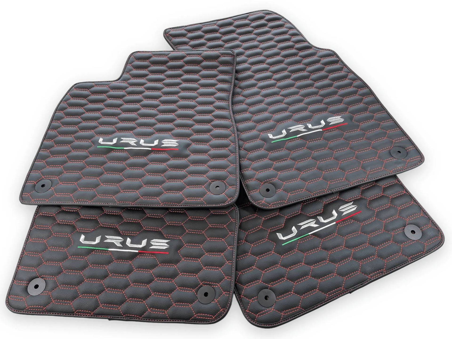 Floor Mats For Lamborghini Urus Leather Red Stitching - AutoWin