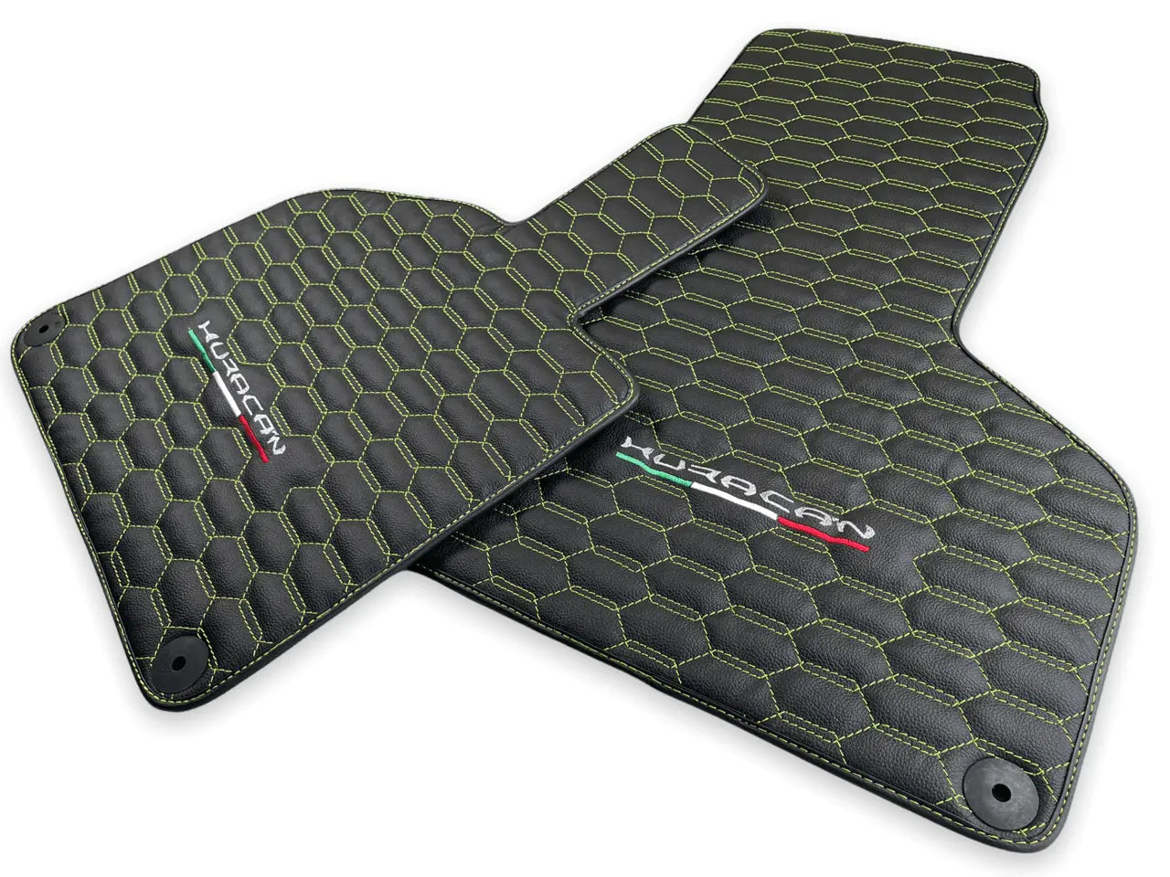 Green Stitched Leather Mats for Lamborghini Huracan