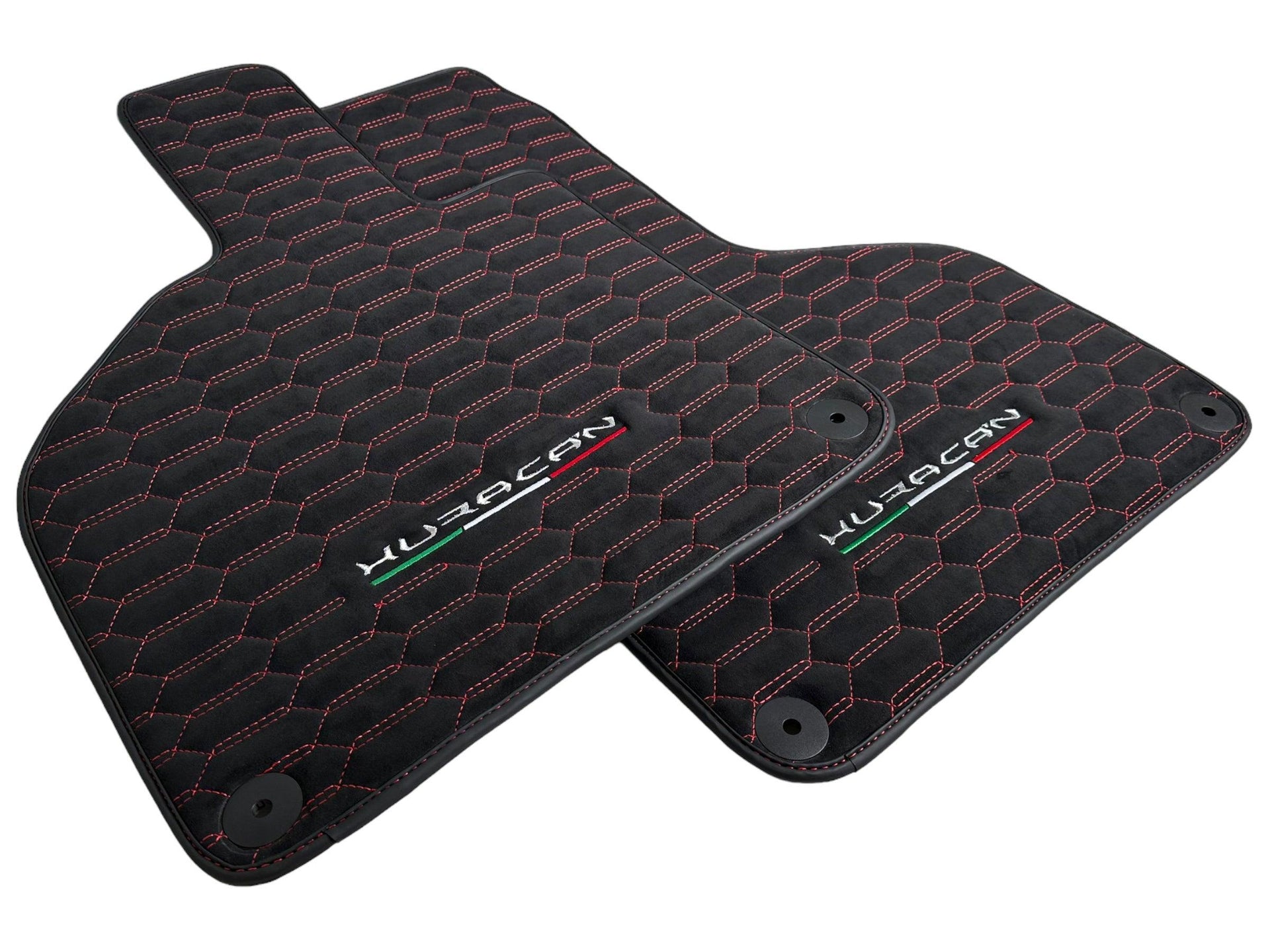 Alcantara Floor Mats for Lamborghini Huracan Red Sewing - AutoWin
