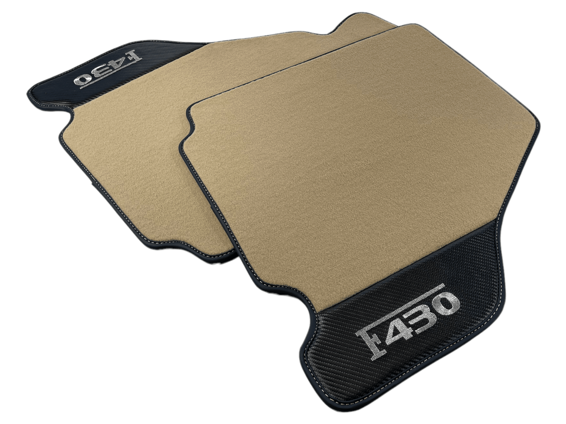 Beige Floor Mats For Ferrari F430 2004-2009 With Carbon Fiber Leather - AutoWin