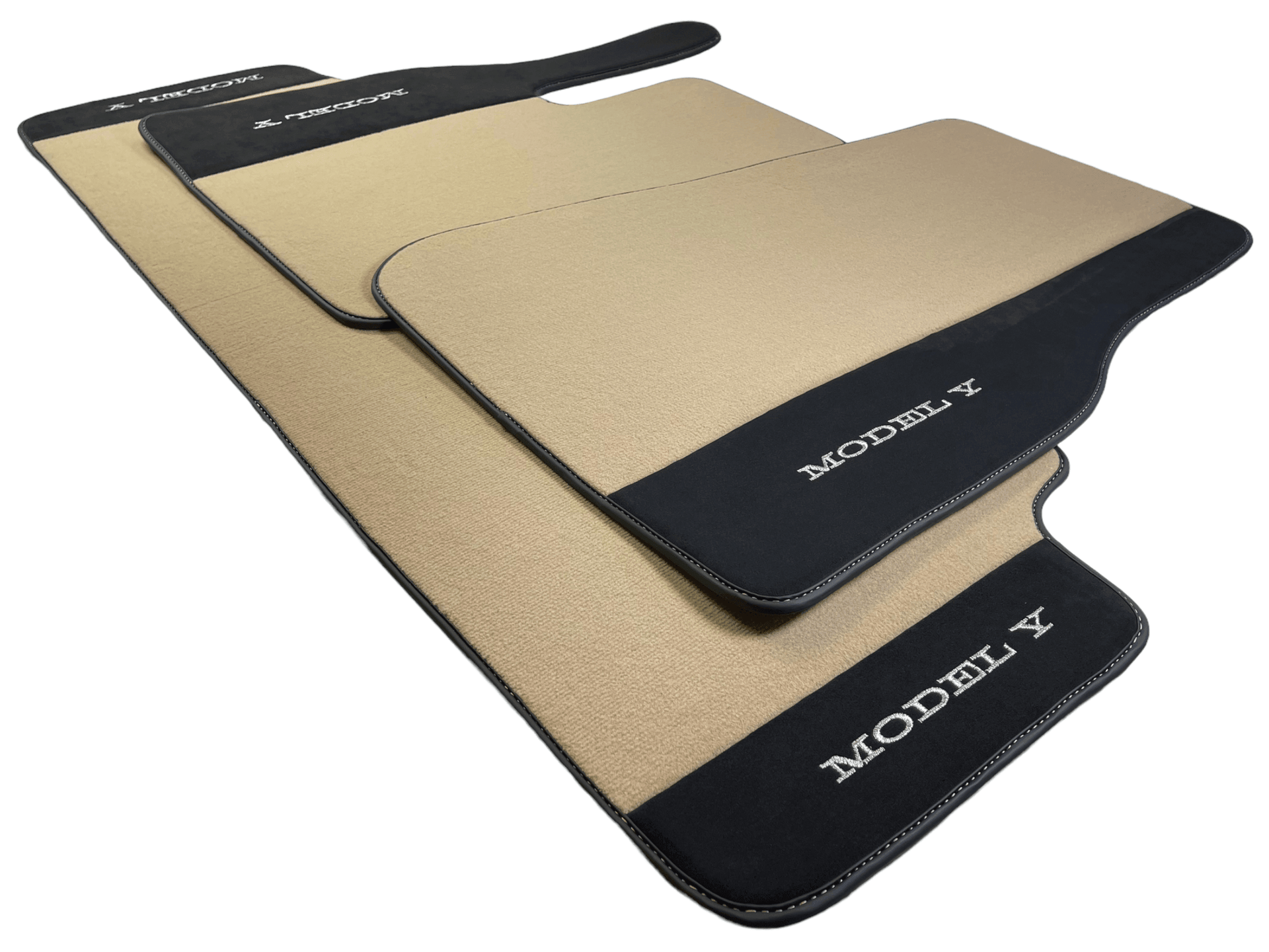 Beige Floor Mats For Tesla Model Y With Alcantara Leather - AutoWin