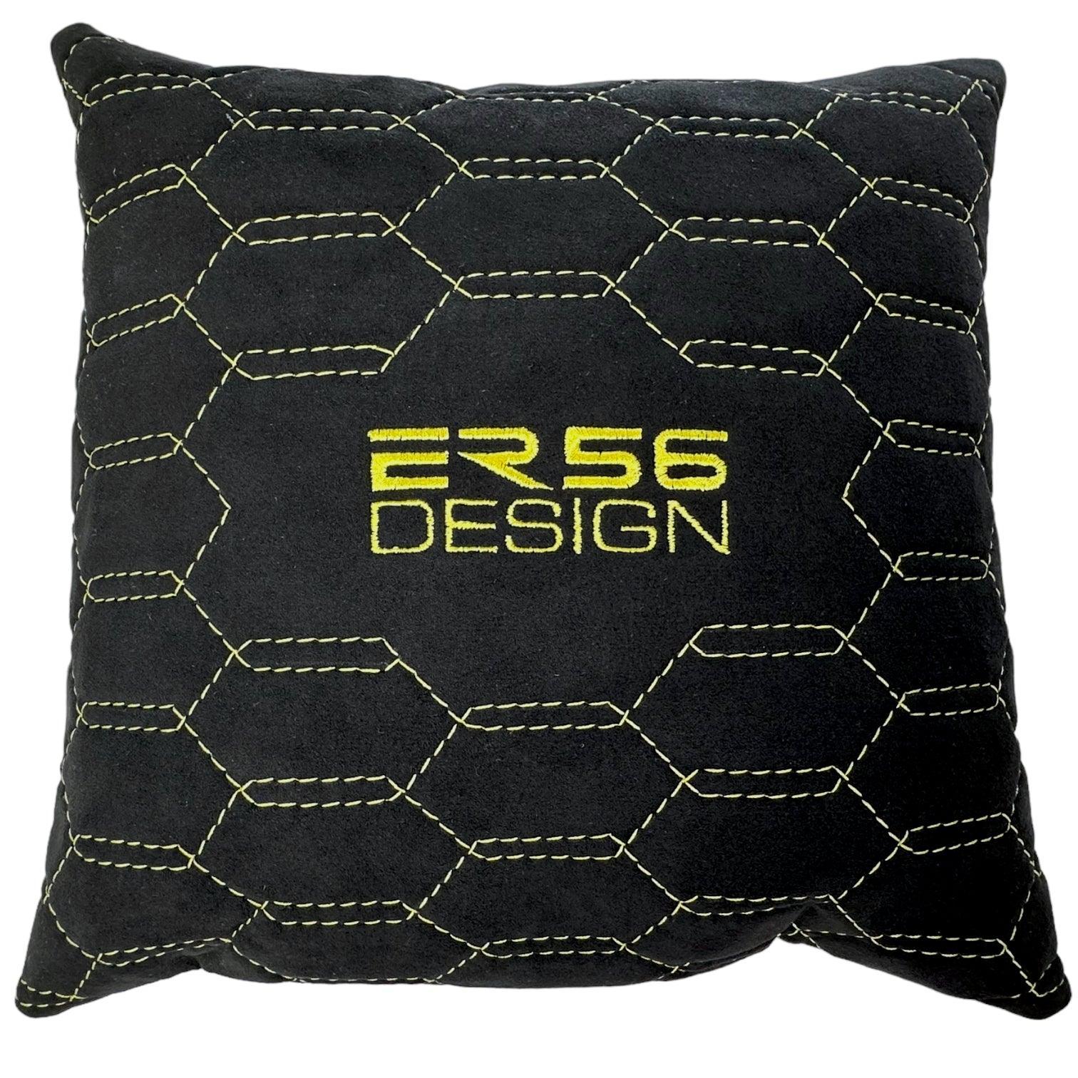 Black Alcantara Leather Pillows ER56 Design Set of 2 Yellow Sewing - AutoWin