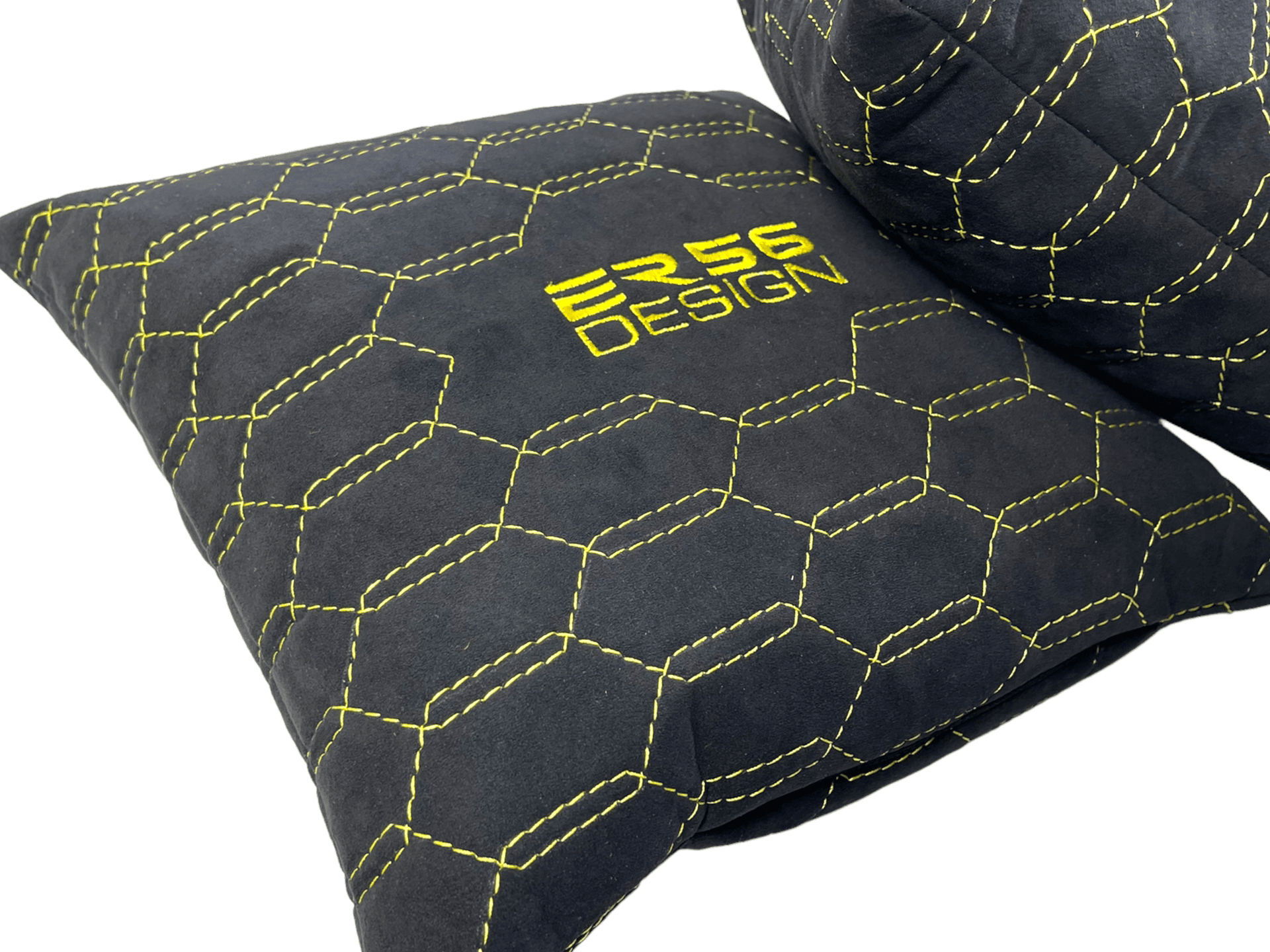 Black Alcantara Leather Pillows ER56 Design Set of 2 Yellow Sewing - AutoWin