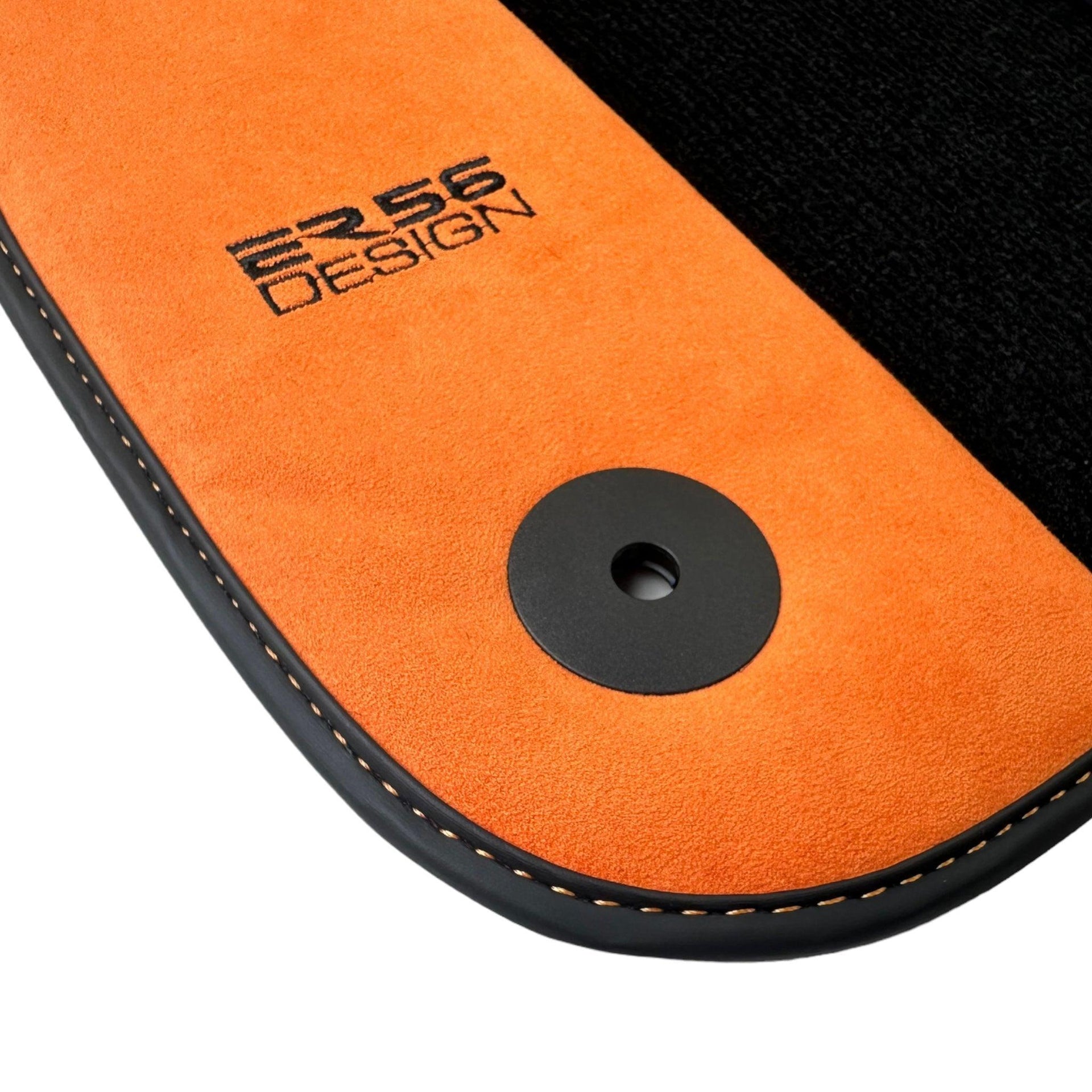 Black Floor Mats for Audi A3 - 5-door Sportback Hybrid (2021 - 2024) With Orange Alcantara | ER56 Design - AutoWin