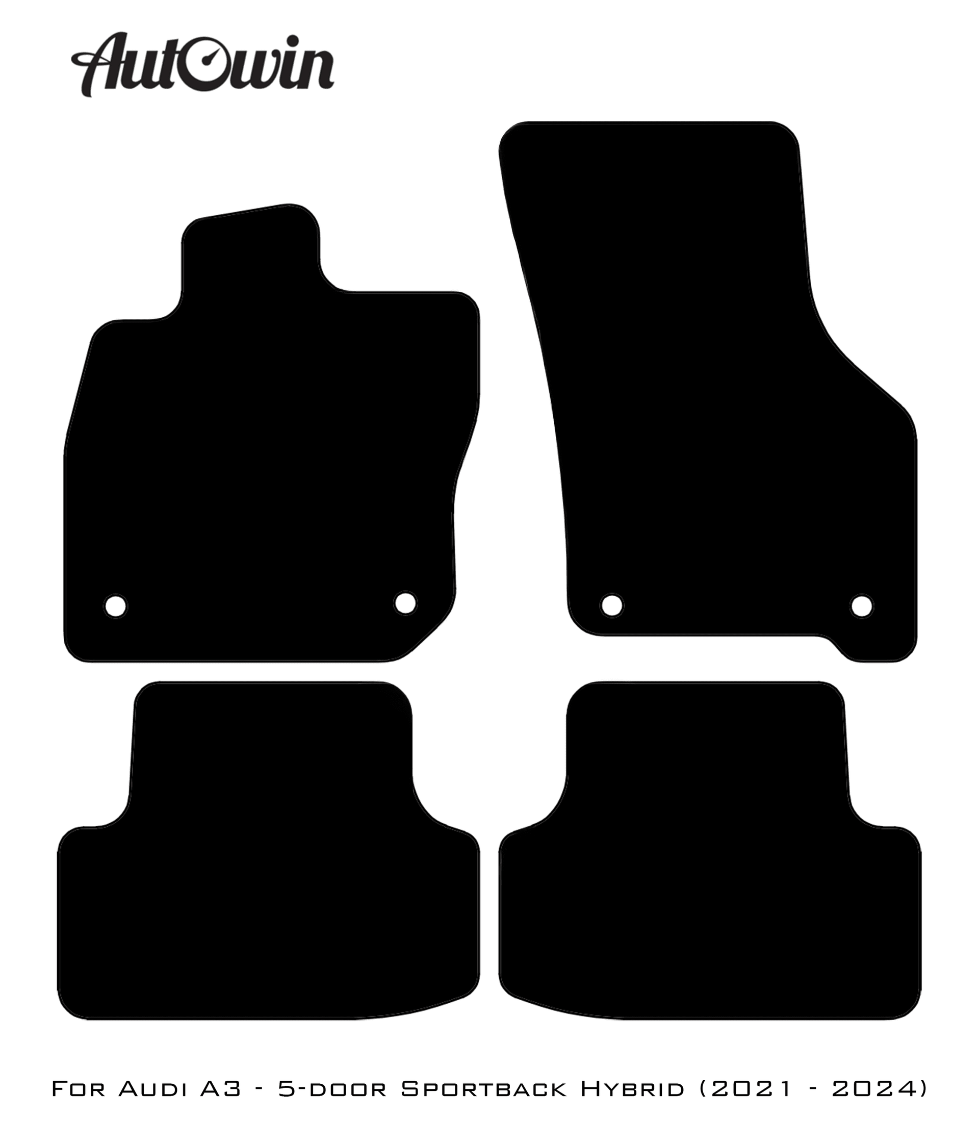 Black Floor Mats for Audi A3 - 5-door Sportback (MHEV) Mild Hybrid Electric Vehicle (2021 - 2024) With Orange Alcantara | ER56 Design - AutoWin