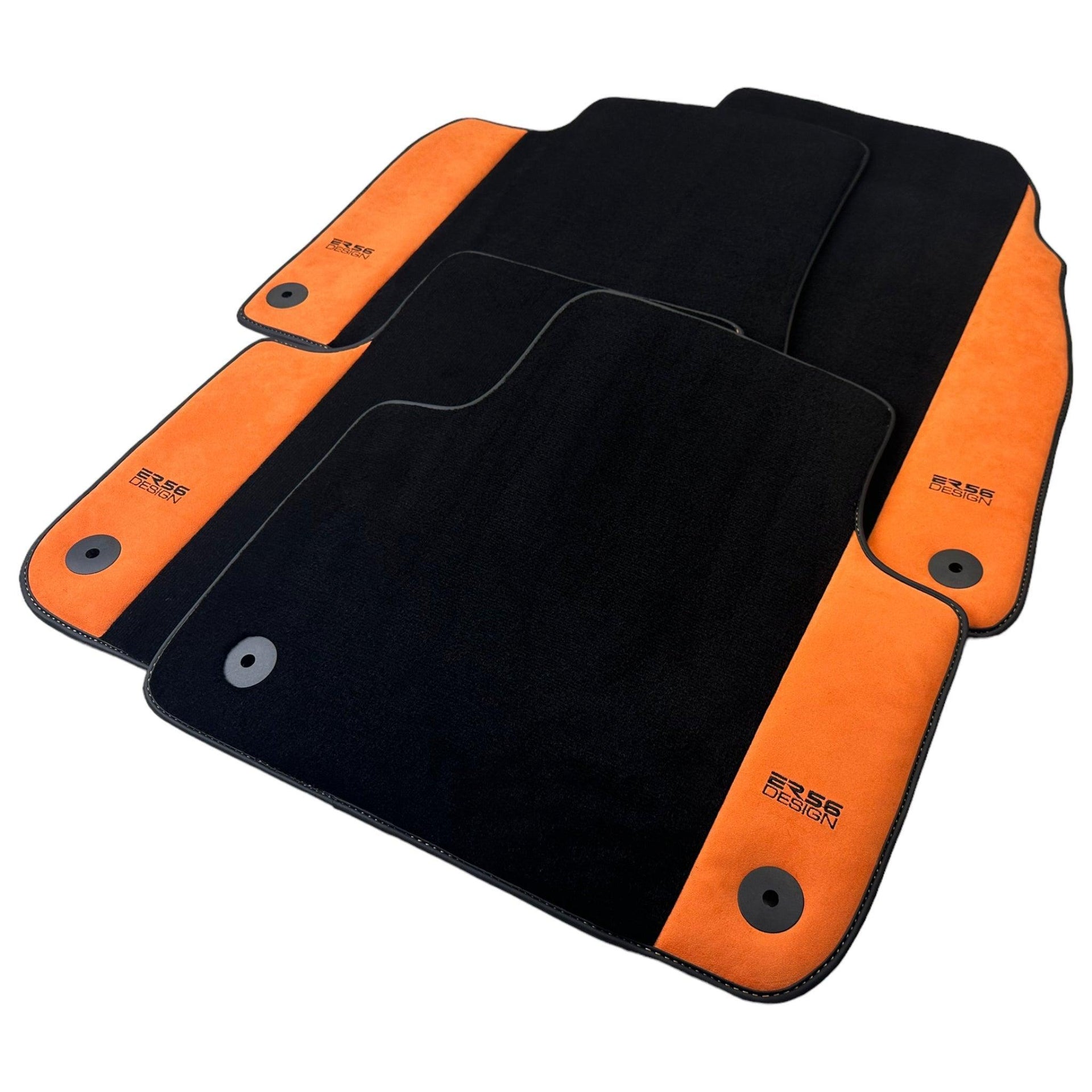 Black Floor Mats for Audi A4 - B8 Avant (2008-2015) With Orange Alcantara | ER56 Design - AutoWin