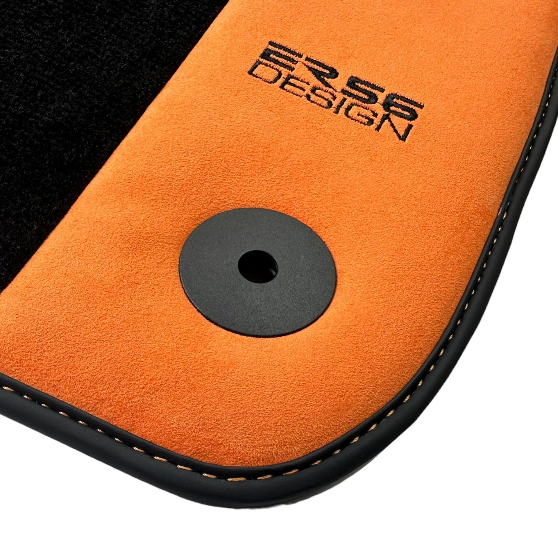 Black Floor Mats for Audi A8 D5 (2017-2023) With Orange Alcantara | ER56 Design - AutoWin