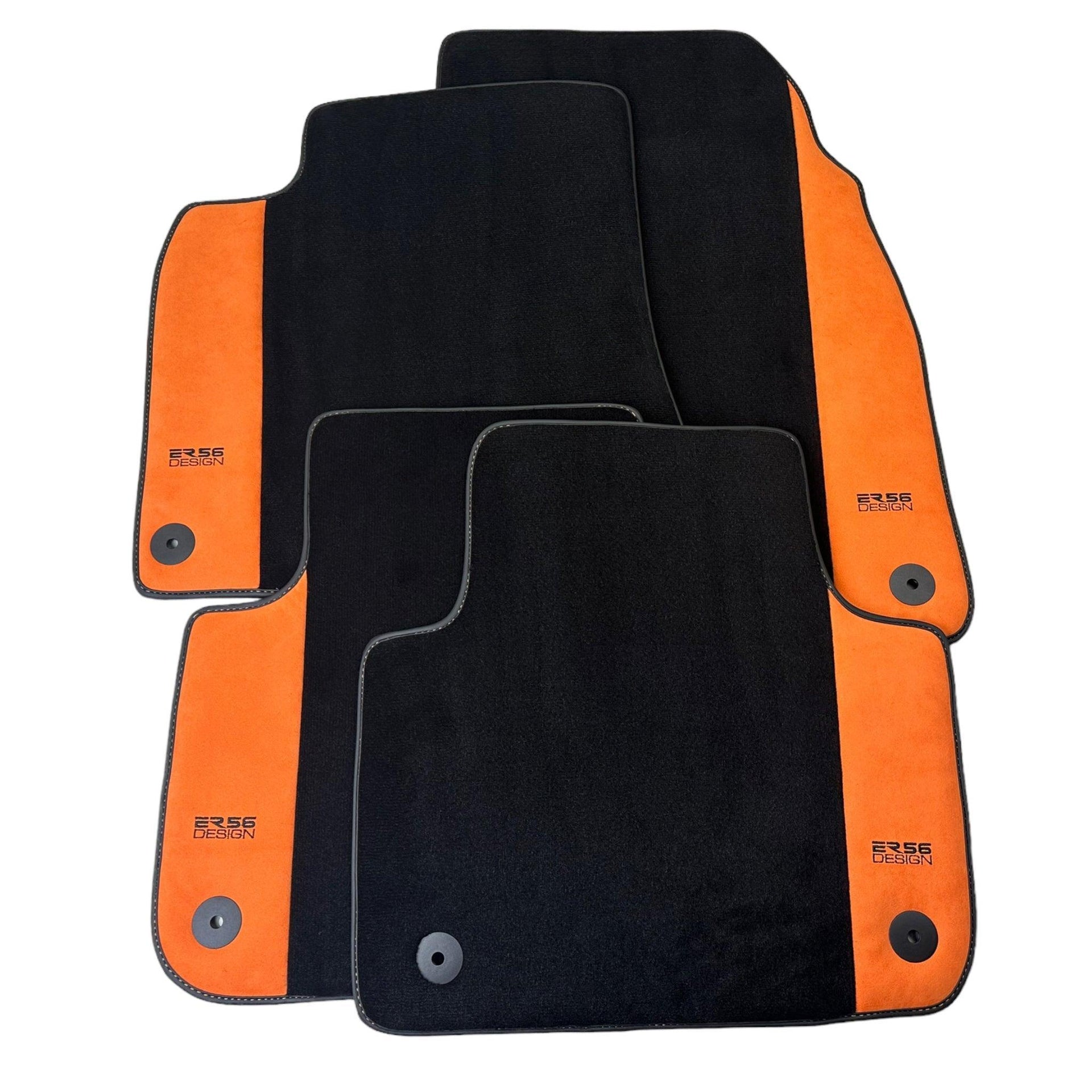 Black Floor Mats for Audi Q7 4M (2015-2019) With Orange Alcantara | ER56 Design - AutoWin