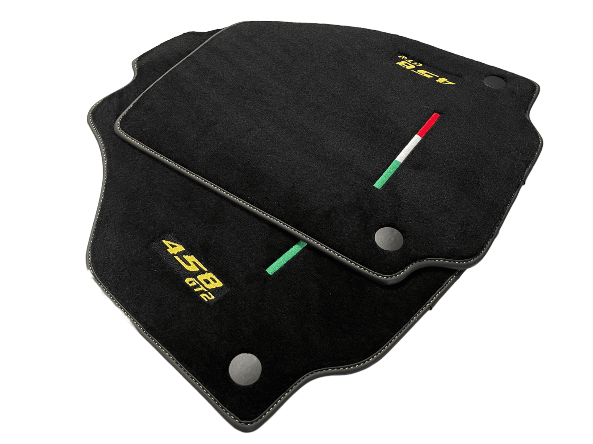 Black Floor Mats For Ferrari 458 Gt2 2012-2015 Yellow Sewing - AutoWin