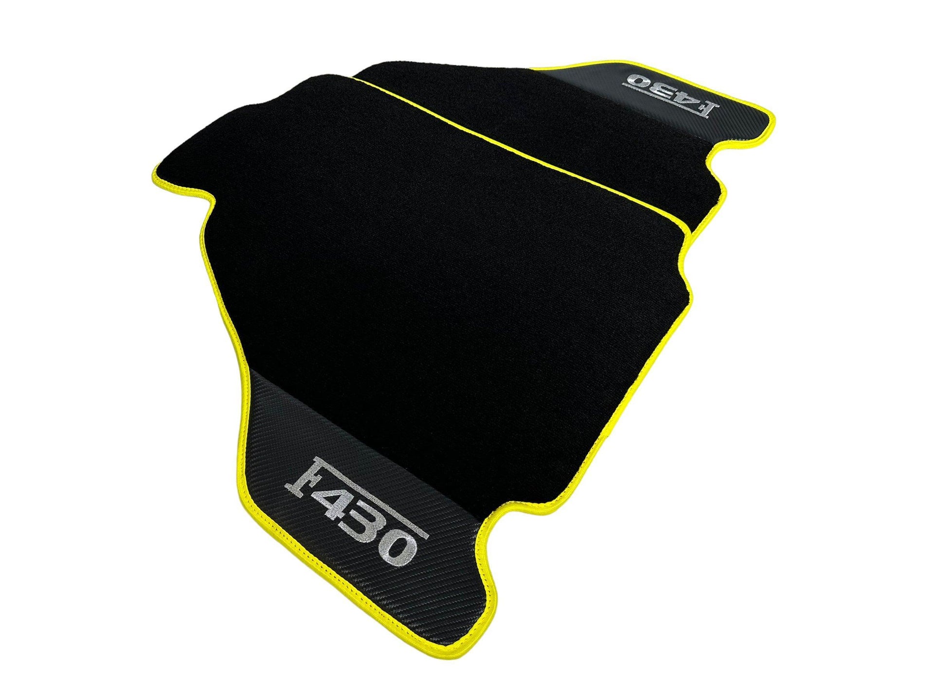 Black Floor Mats For Ferrari F430 2004-2009 With Carbon Fiber Leather Yellow Trim - AutoWin