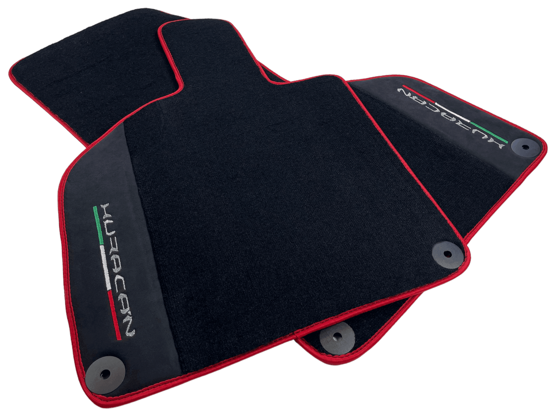 Black Floor Mats for Lamborghini Huracan with Alcantara Leather And Red Trim - AutoWin