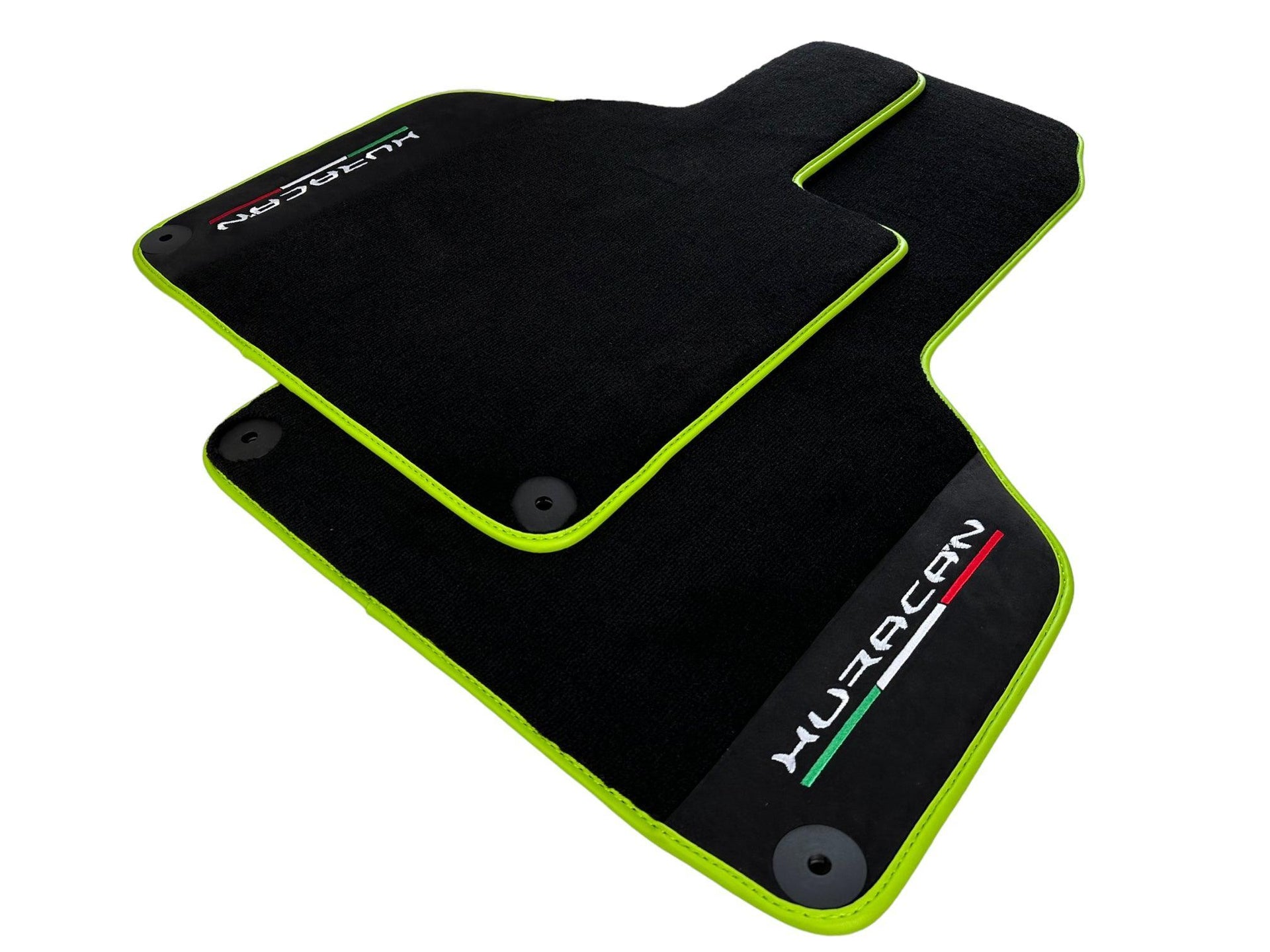 Black Floor Mats for Lamborghini Huracan With Alcantara Leather Green Trim - AutoWin