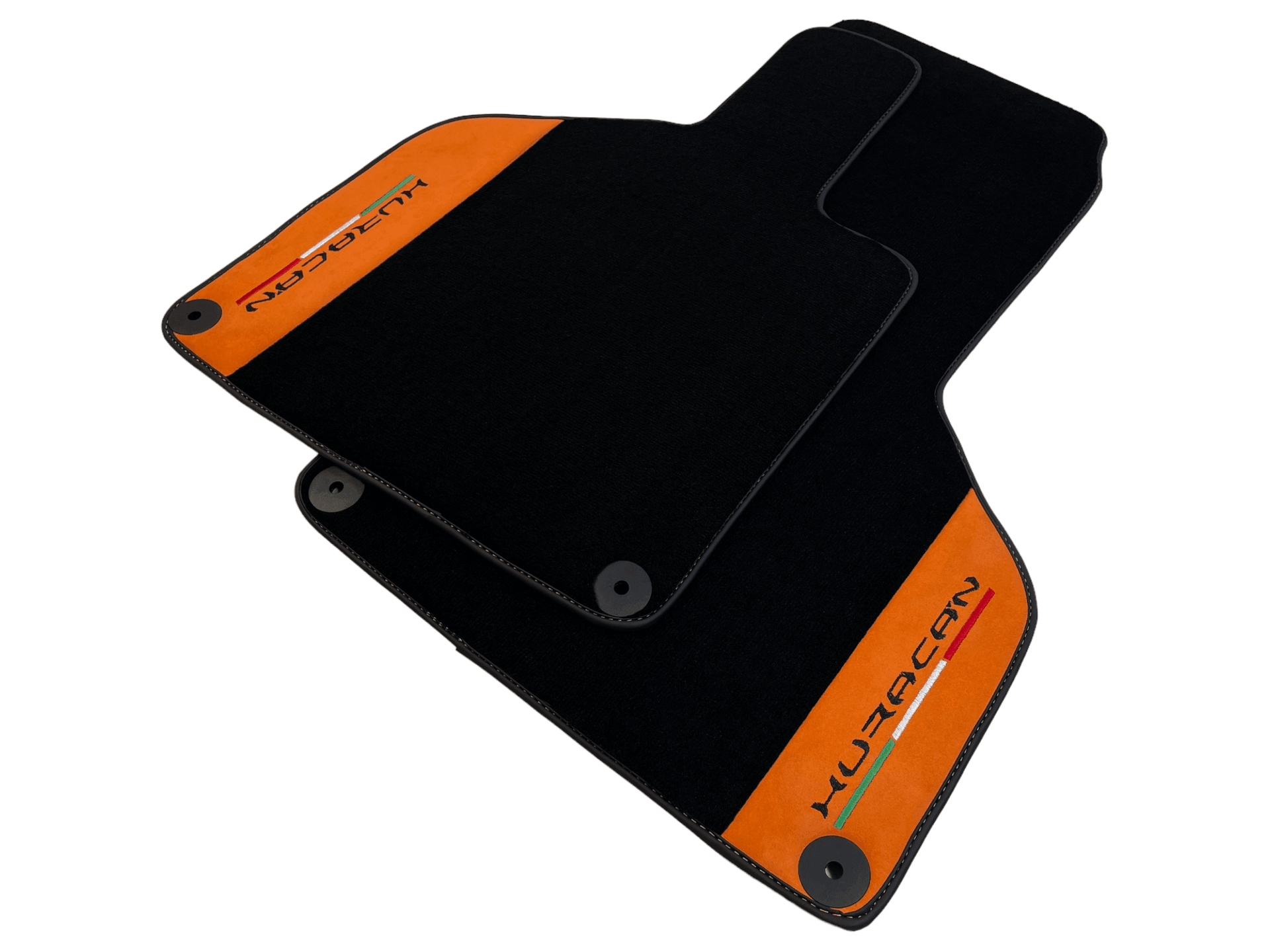 Black Floor Mats for Lamborghini Huracan with Orange Alcantara Leather - AutoWin