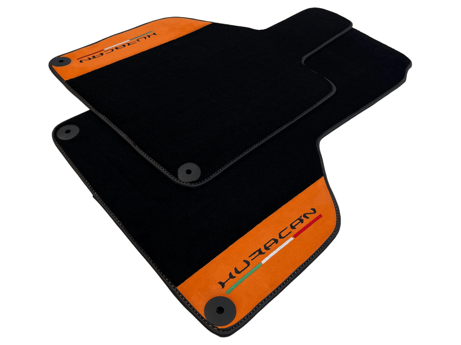 Black Floor Mats for Lamborghini Huracan with Orange Alcantara Leather - AutoWin