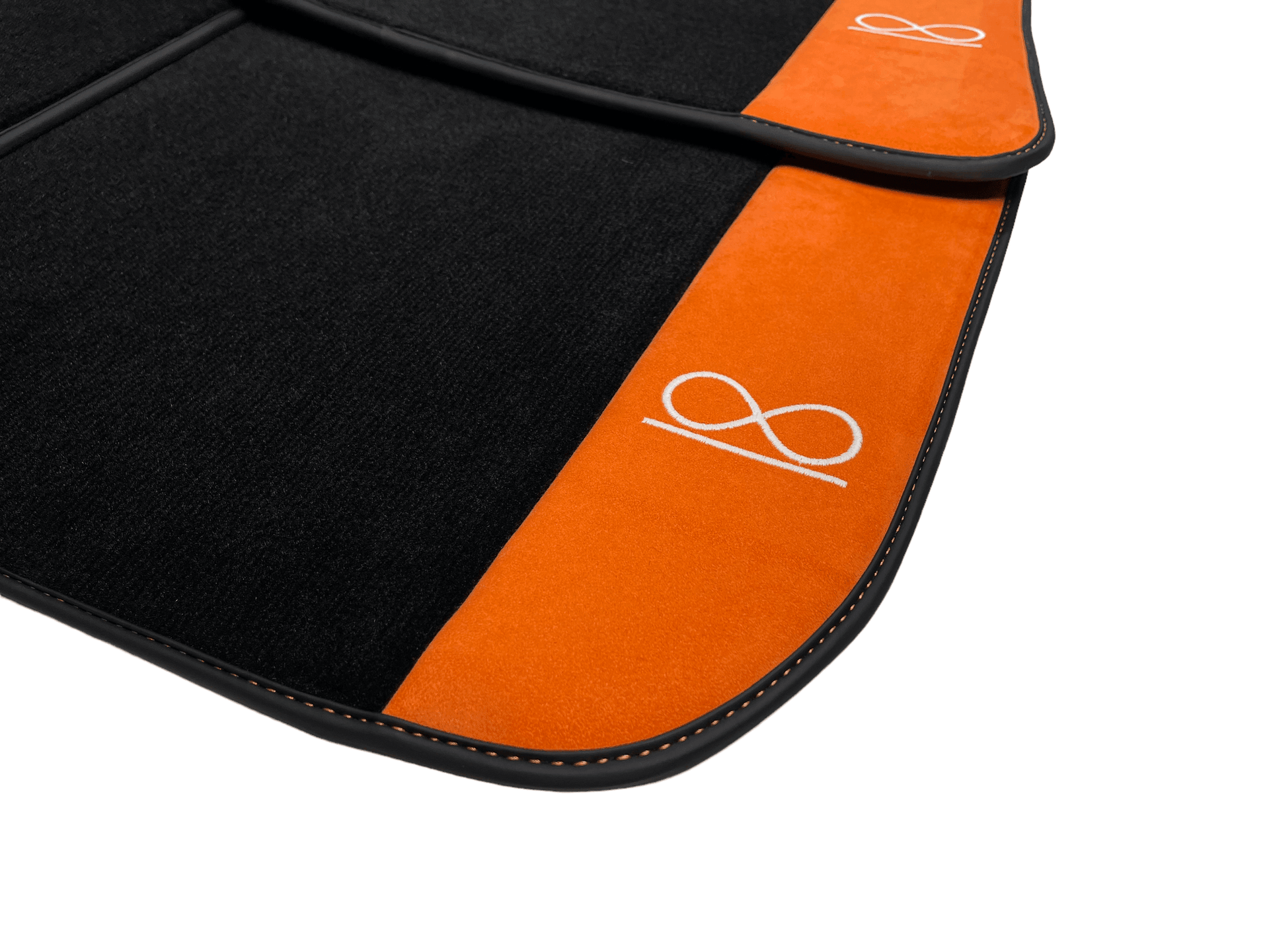 Black Floor Mats For Rolls Royce Black Badge Cullinan Orange Alcantara Leather - AutoWin