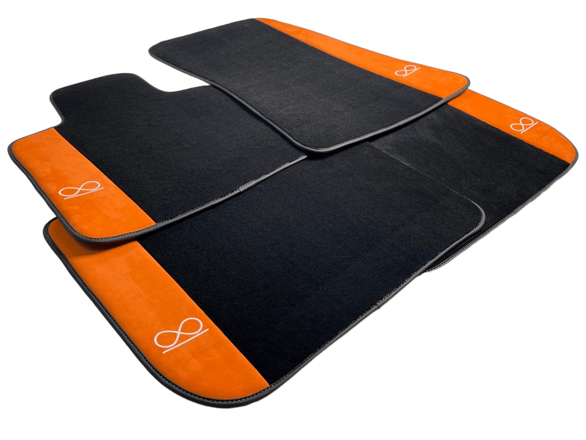 Black Floor Mats For Rolls Royce Shadow 1965-1977 With Orange Alcantara Leather - AutoWin