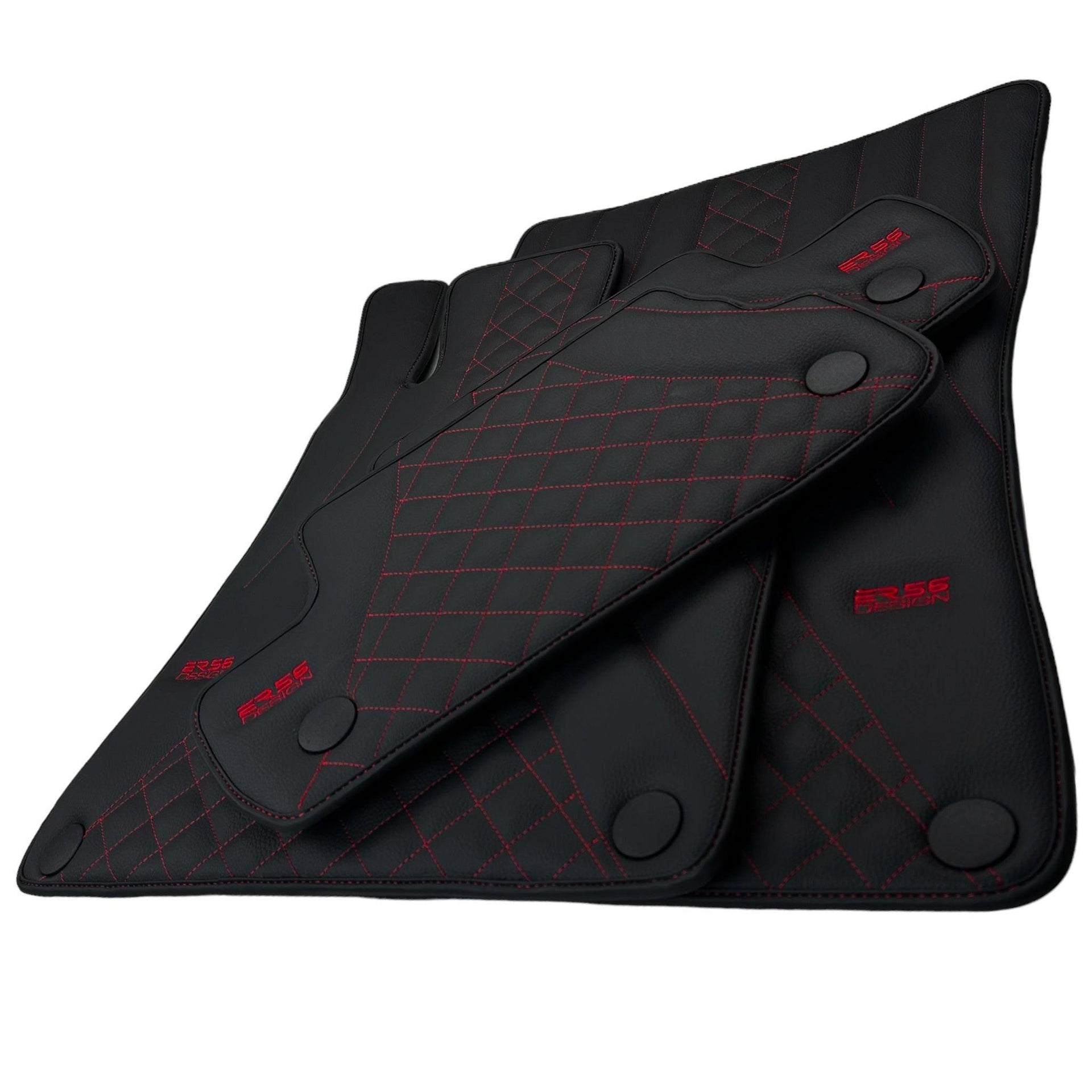 Black Leather Floor Mats For Mercedes Benz S-Class W222 (2013-2020) Short Wheelbase | ER56 Design - AutoWin