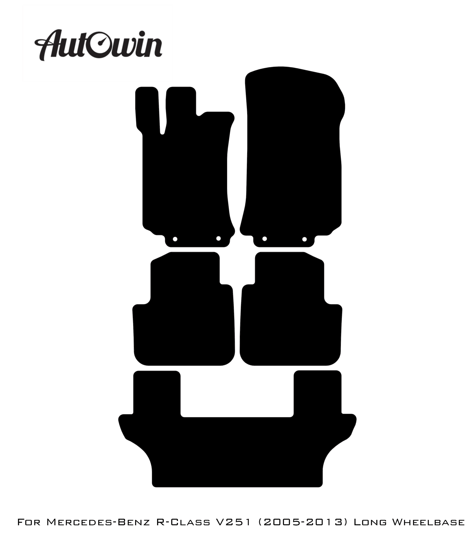 Black Sheepskin Floor Mats For Mercedes Benz R-Class V251 (2005-2013) Long Wheelbase | ER56 Design - AutoWin