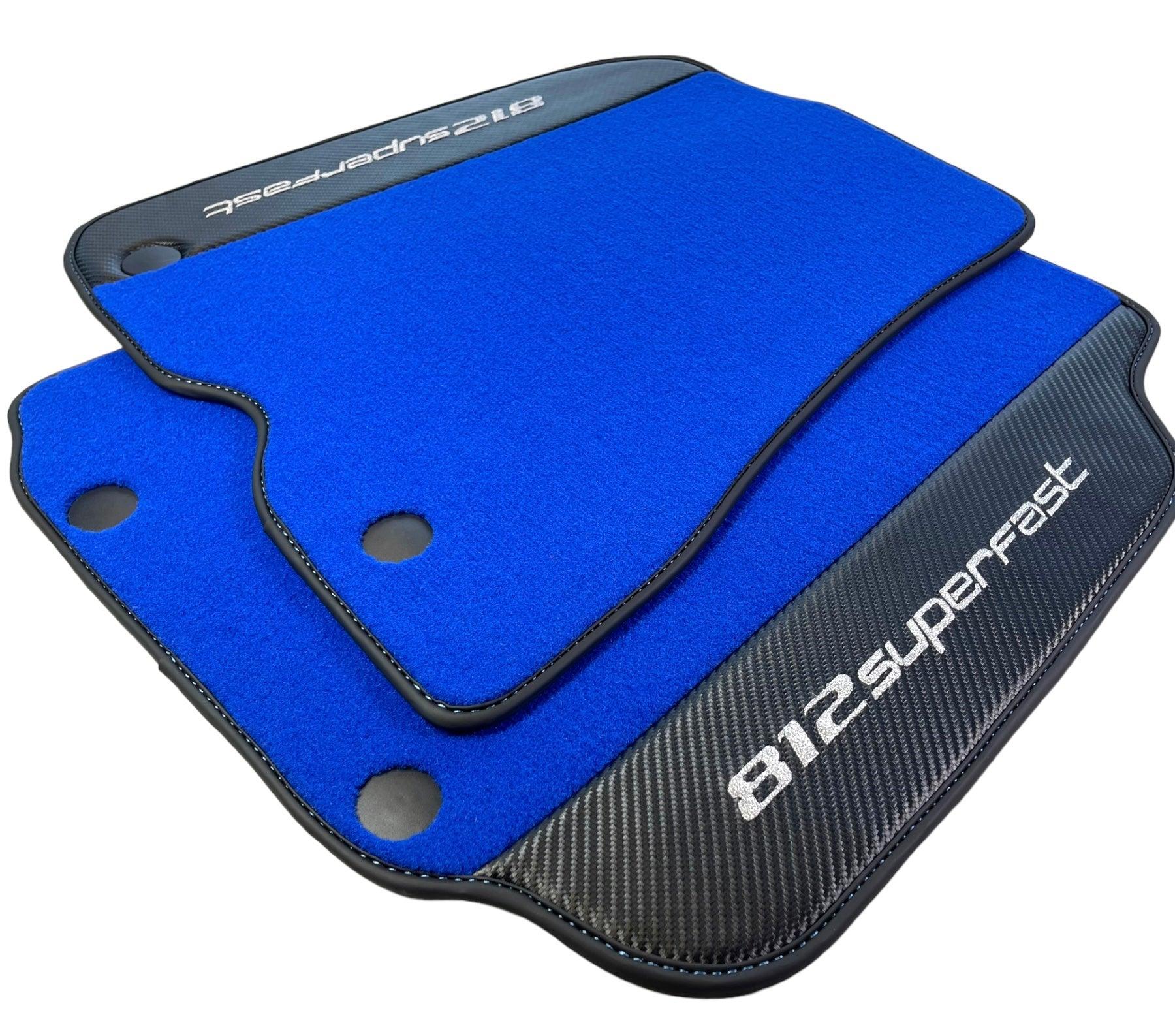 Blue Floor Mats For Ferrari 812 Superfast With Carbon Fiber Leather - AutoWin