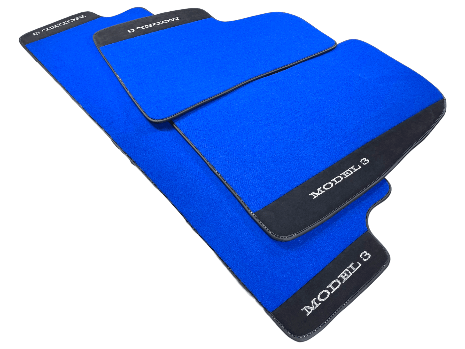Blue Floor Mats For Tesla Model 3 With Alcantara Leather - AutoWin