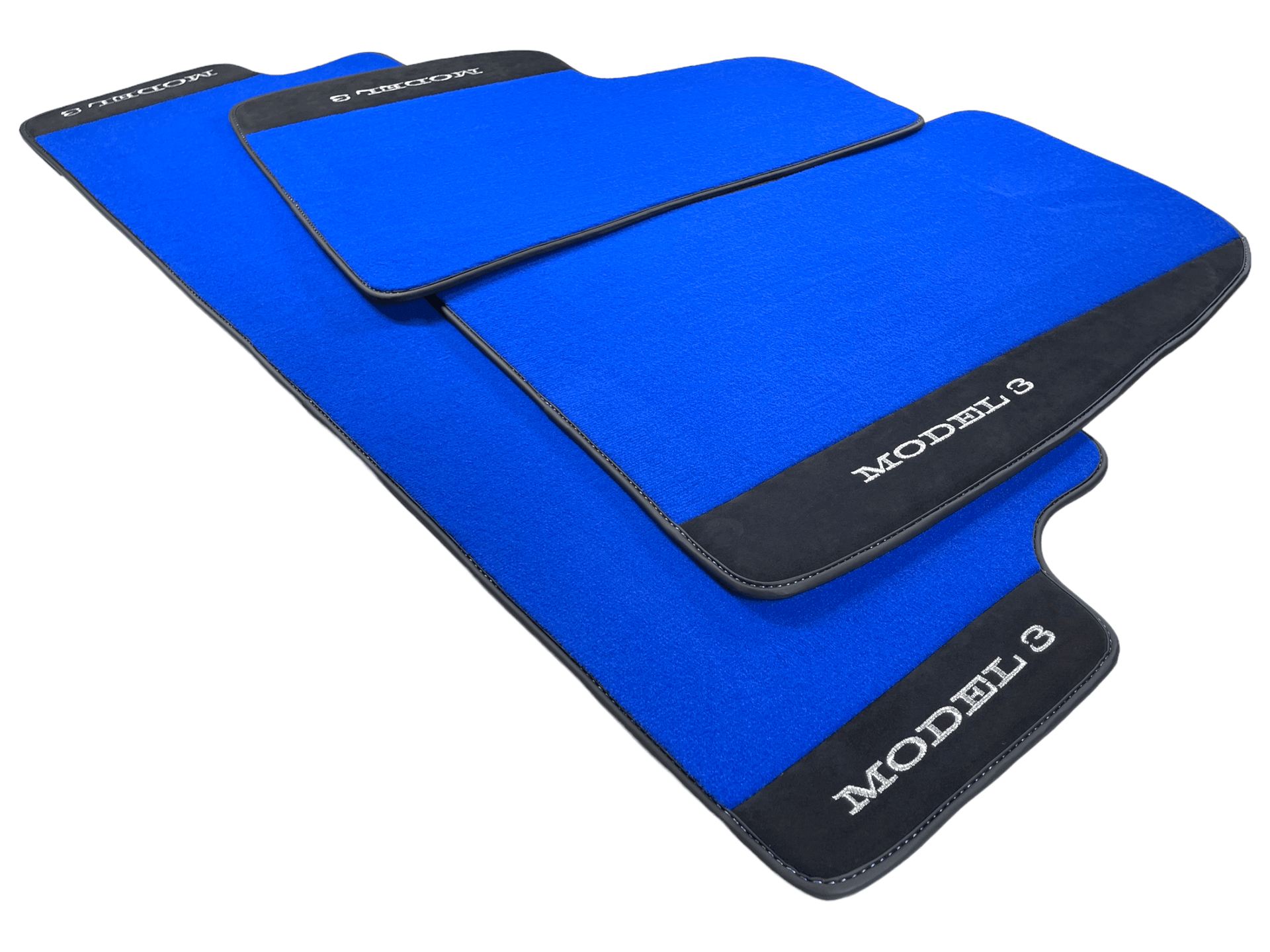 Blue Floor Mats For Tesla Model 3 With Alcantara Leather - AutoWin
