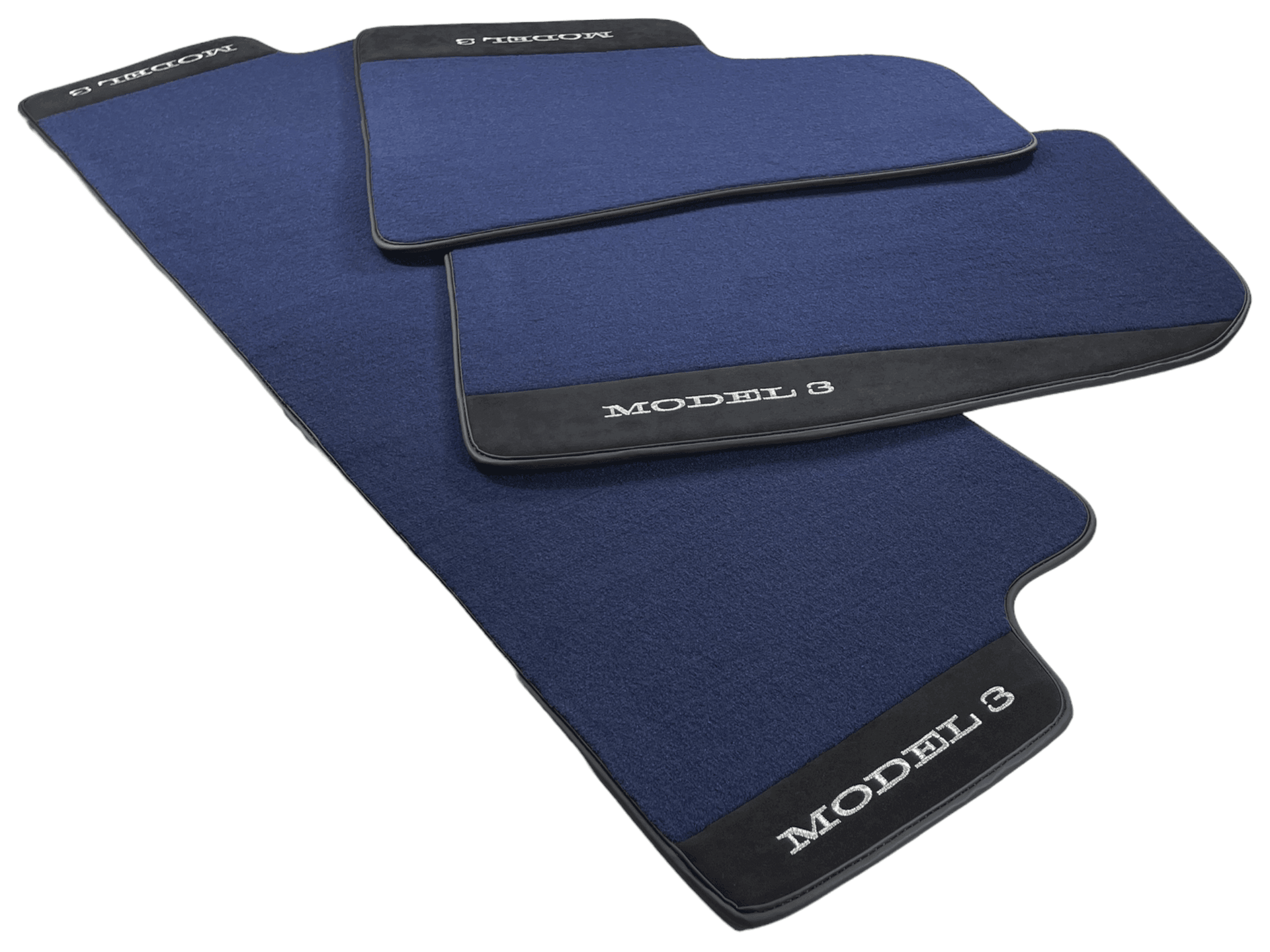 Dark Blue Floor Mats For Tesla Model 3 With Alcantara Leather - AutoWin