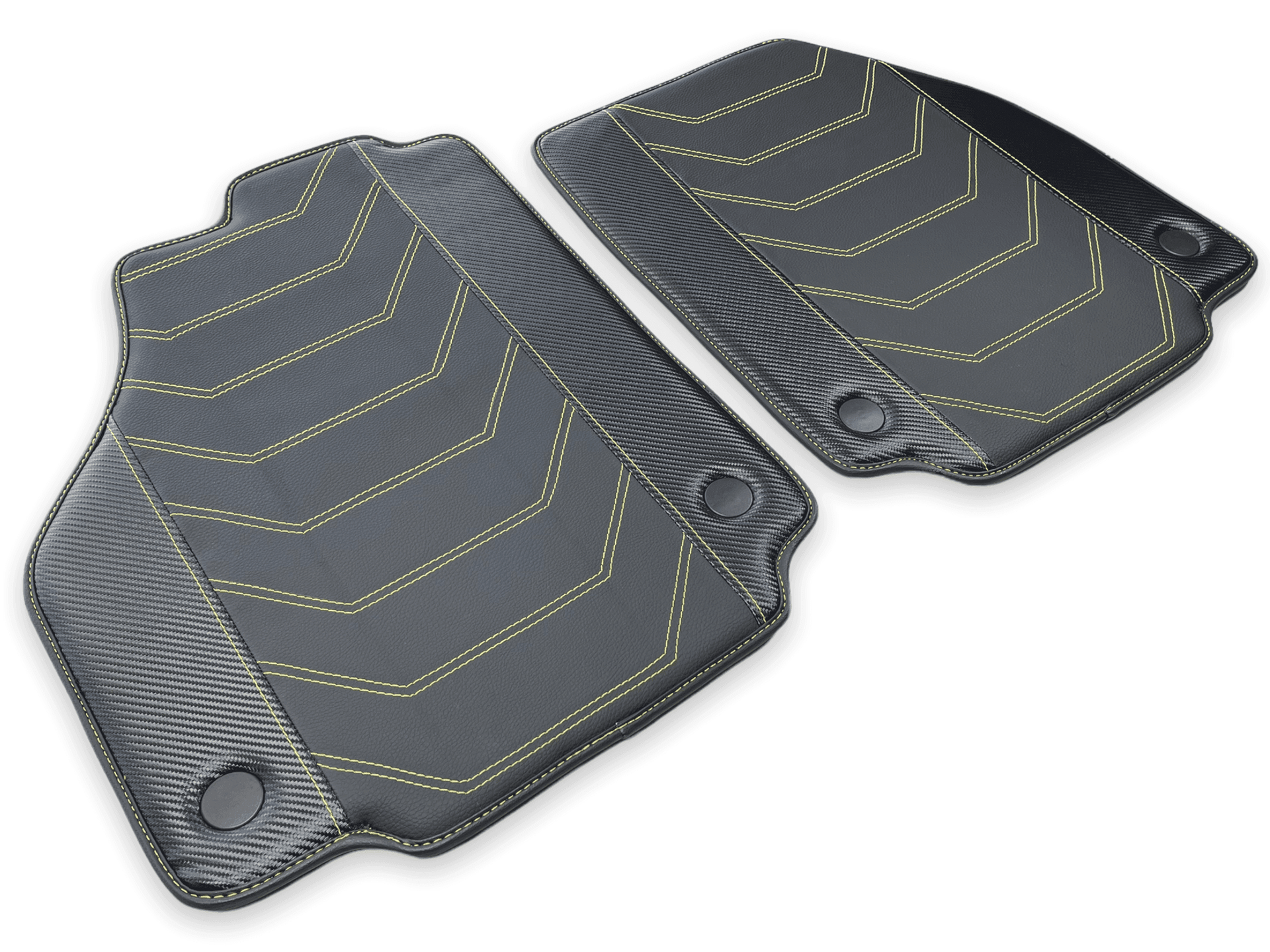 Leather Floor Mats For Ferrari 458 Italia 2009-2015 Black With Yellow Sewing - AutoWin