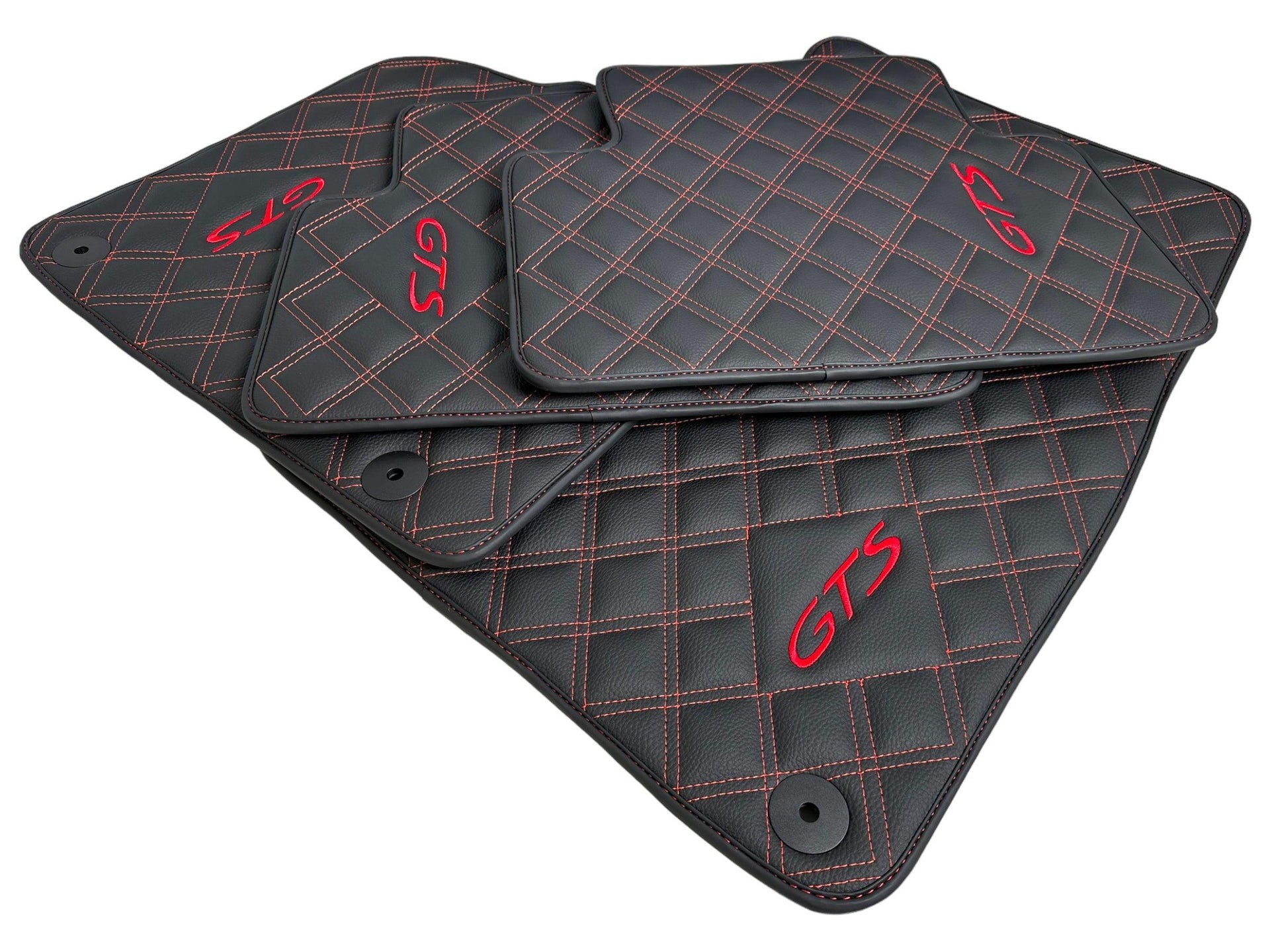 Leather Floor Mats for Porsche Cayenne GTS 2018-2023 Red Sewing - AutoWin