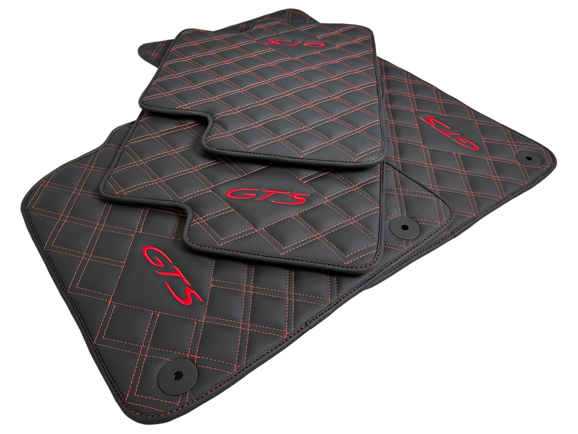Leather Floor Mats for Porsche Cayenne GTS 2018-2023 Red Sewing - AutoWin