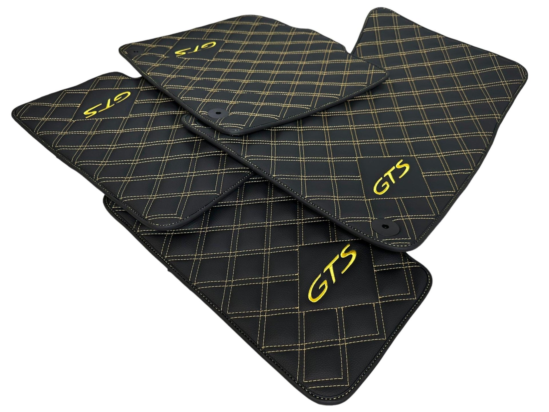 Leather Floor Mats for Porsche Cayenne GTS 2018-2023 Yellow Sewing - AutoWin