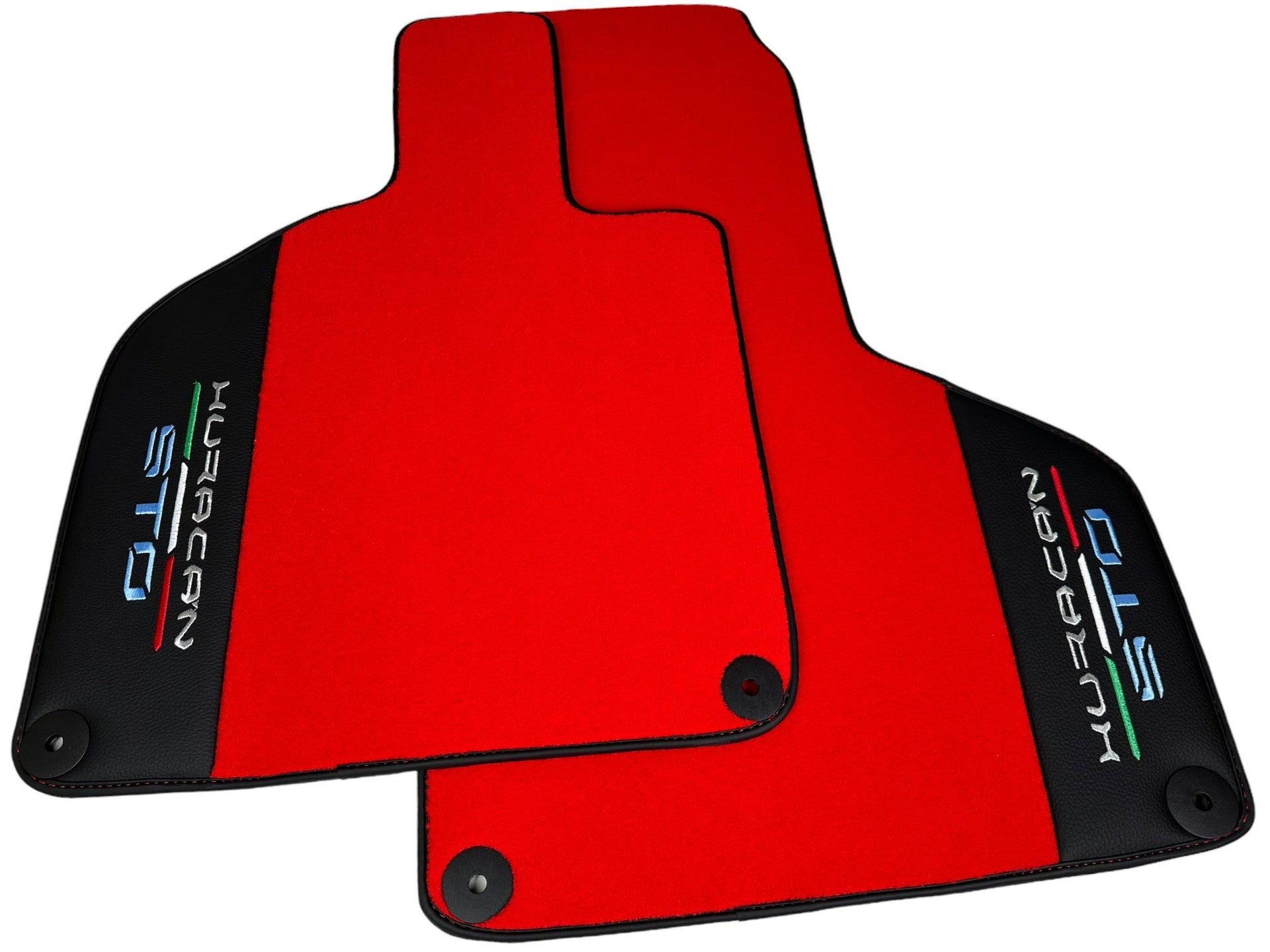Red Floor Mats for Lamborghini Huracan STO With Black Leather Red Sewing - AutoWin