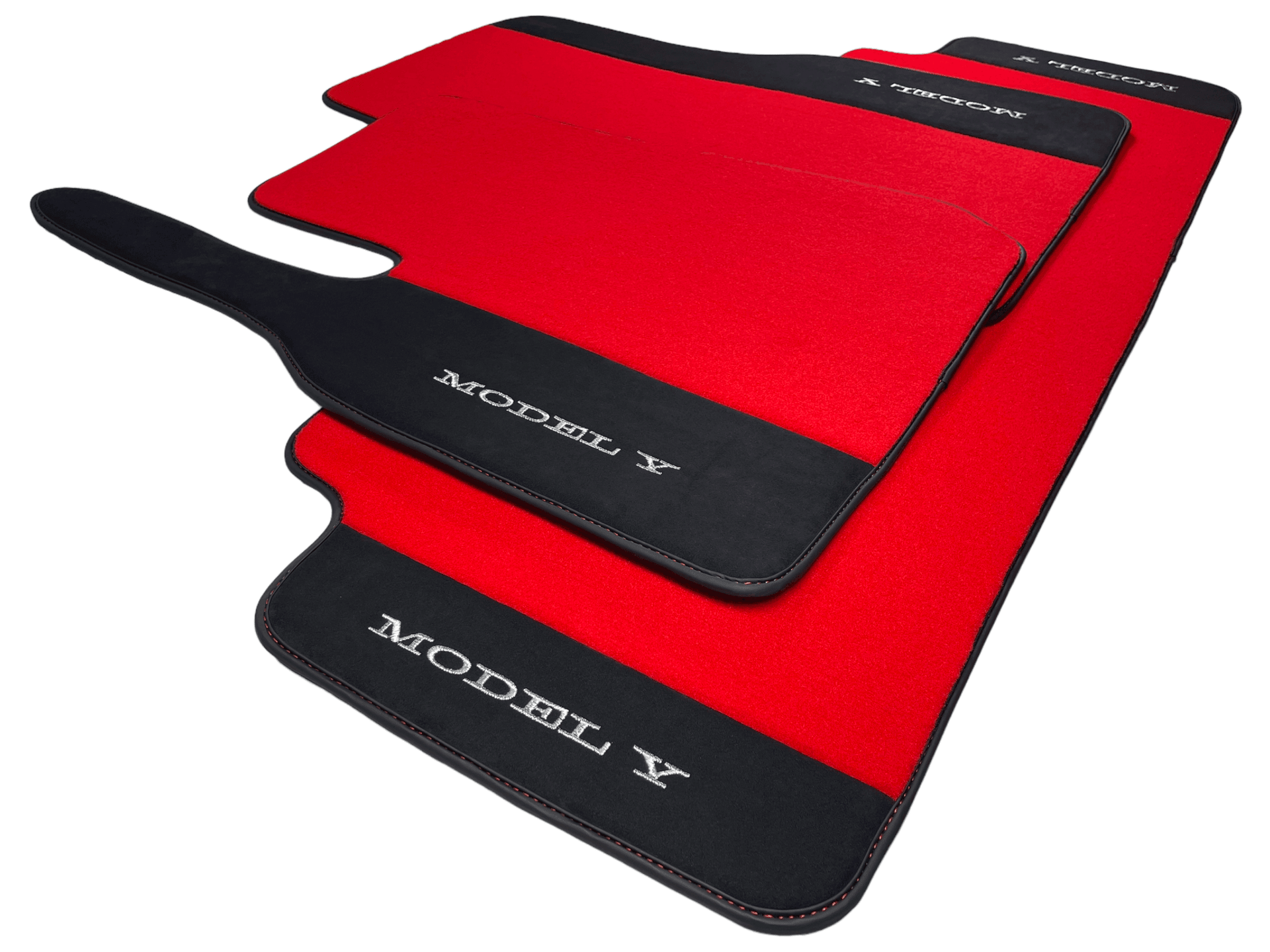 Red Floor Mats For Tesla Model Y With Alcantara Leather - AutoWin
