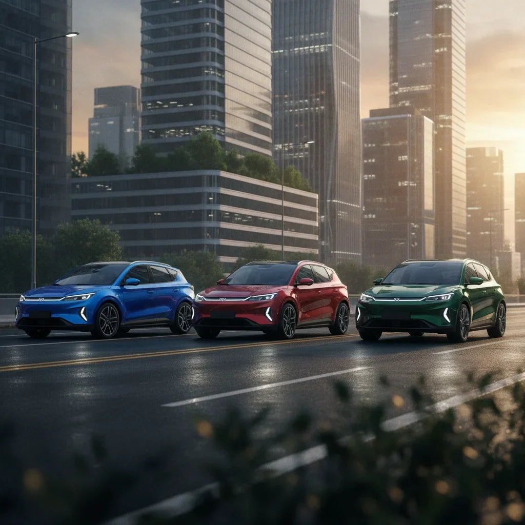 Editorial photo-realistic HERO image for automotive news (2026-07-30). Feature BYD vehicles specifically Atto 3 Evo. Scene: The BYD Atto 3 Evo in a vi
