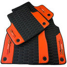 Black Floor Mats for Lamborghini Urus with Orange Leather - AutoWin