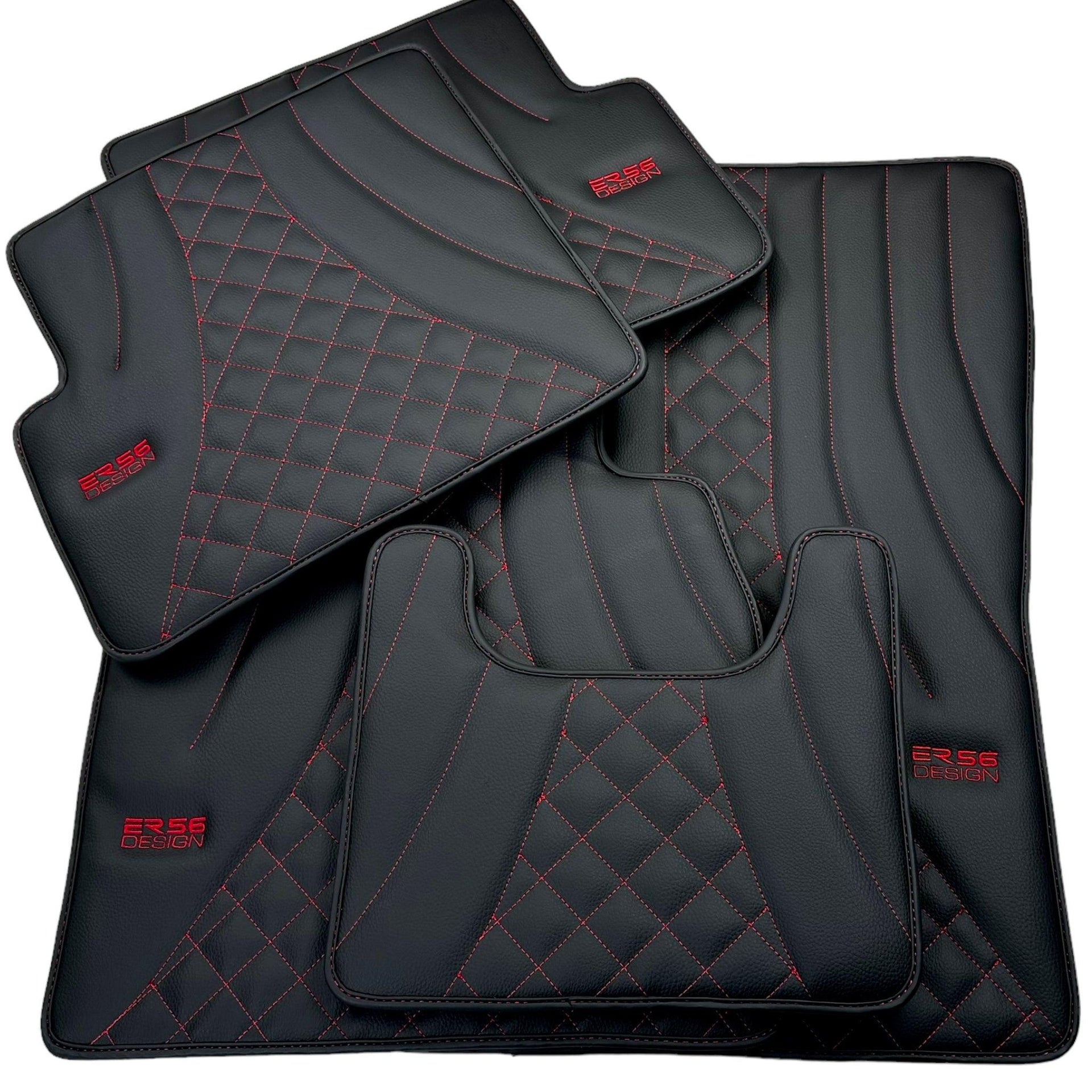 Black Leather Floor Mats for Mercedes-Benz G Class W463 (2008-2018) ER56 Design - AutoWin