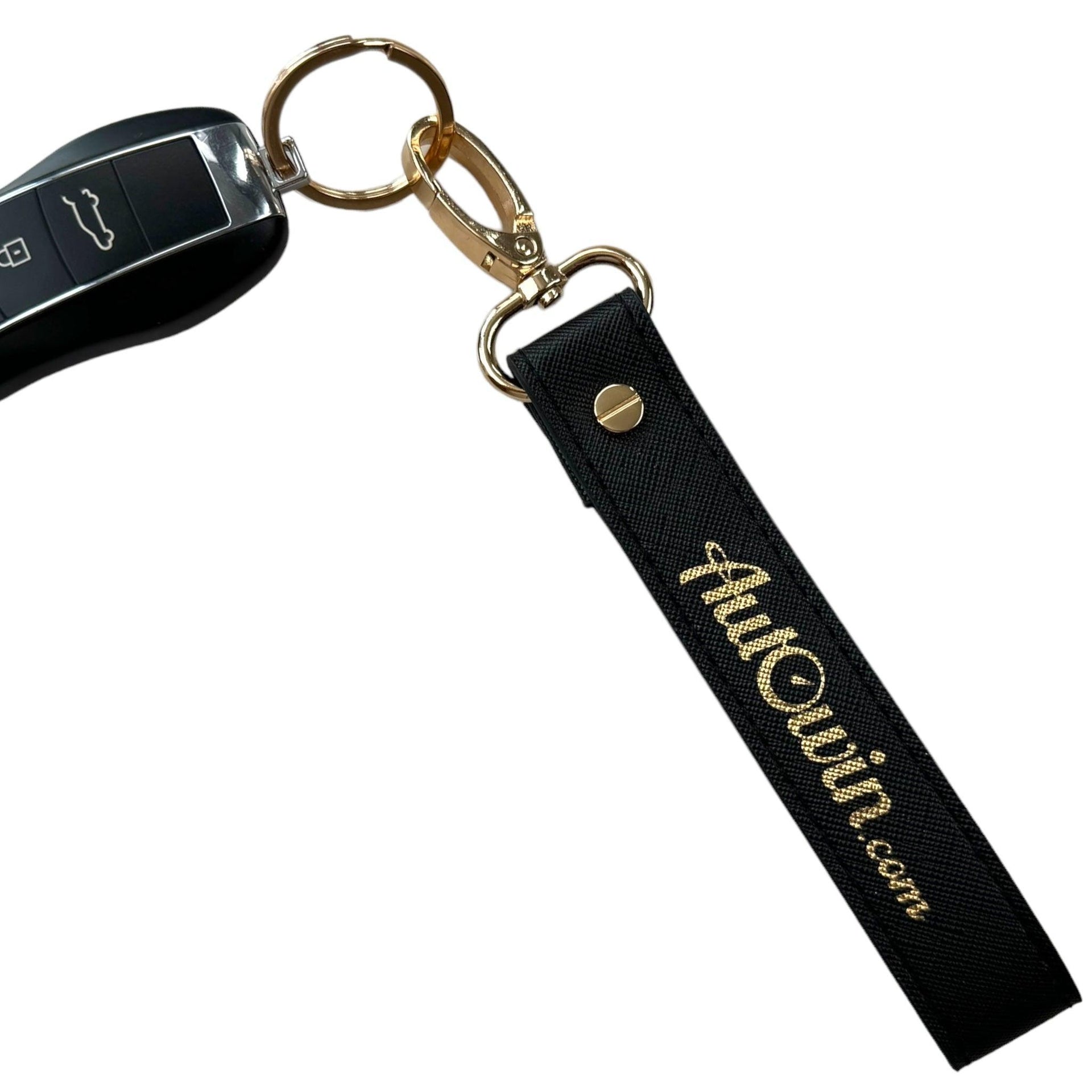 AutoWin Golden Keychain with Black Leather - AutoWin