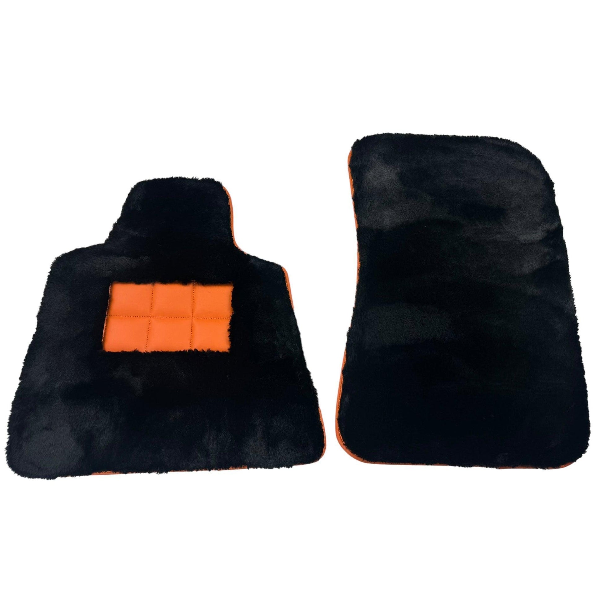 Black Sheepskin Floor Mats for Rolls-Royce Phantom VIII (2017-2024) Orange Leather Trim - AutoWin