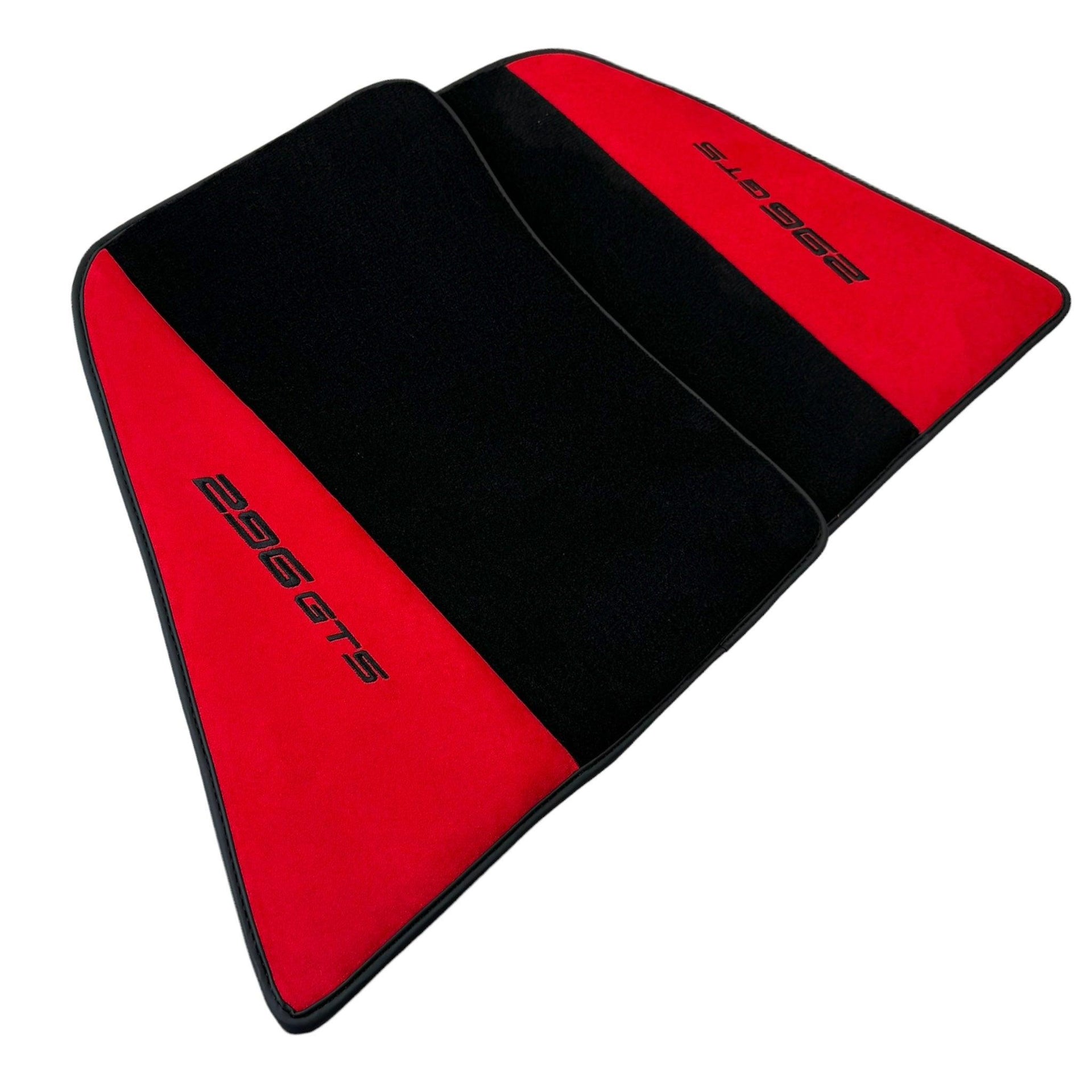 Black Floor Mats for Ferrari 296 GTS (2022-2024) with Red Alcantara Leather - AutoWin