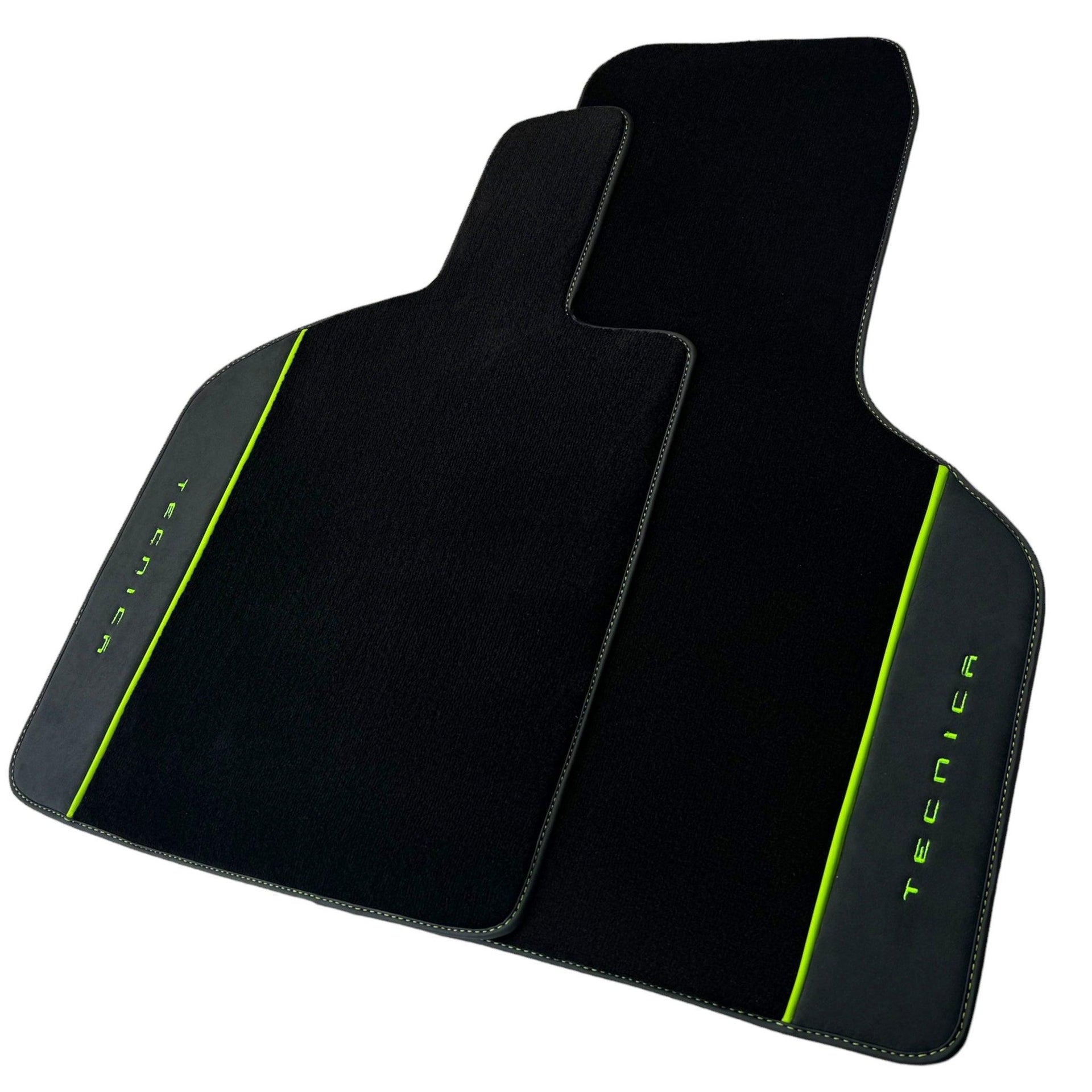 Black Floor Mats for Lamborghini Huracan Tecnica with Alcantara Leather | Green Edition - AutoWin