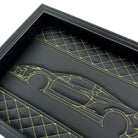 Black Leather Corvette C8 Inspired Wall Art: Embroidered Yellow Stitch - AutoWin