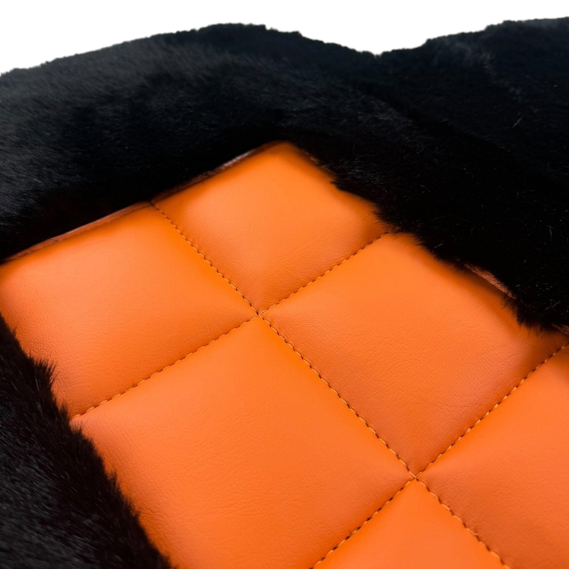 Black Sheepskin Floor Mats for Rolls-Royce Dawn Orange Leather Trim - AutoWin