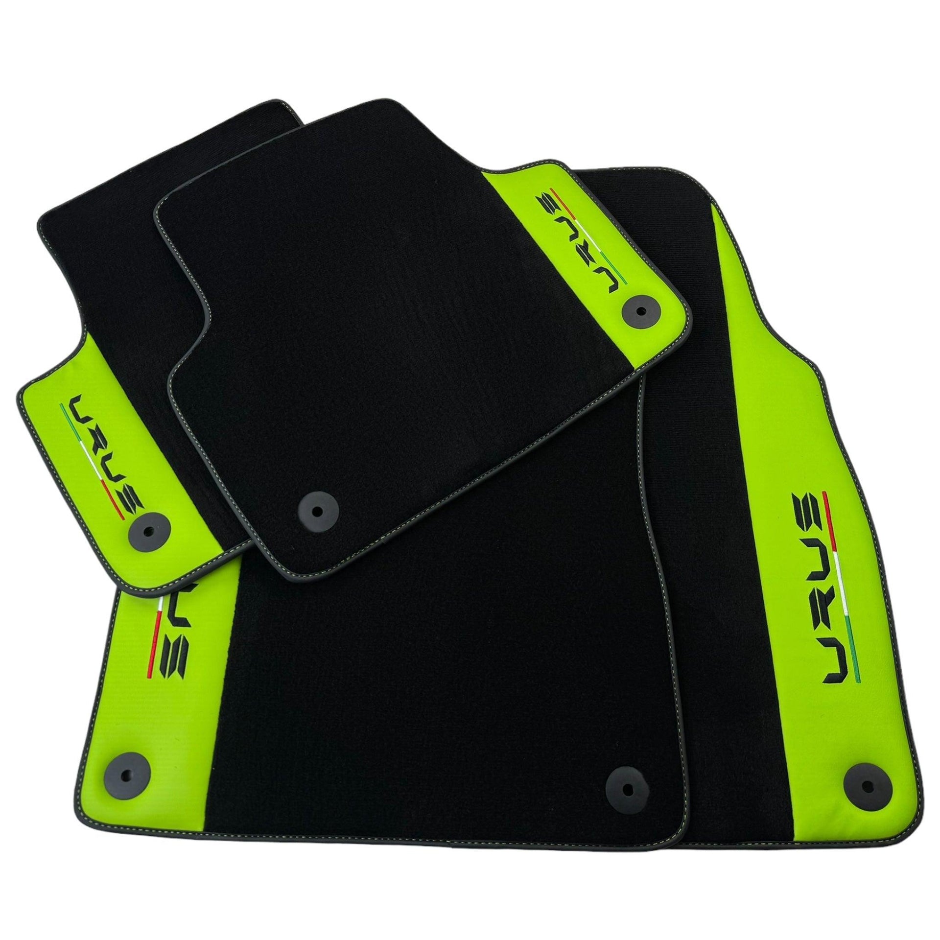 Black Floor Mats for Lamborghini Urus with Green Leather | Black Logo - AutoWin