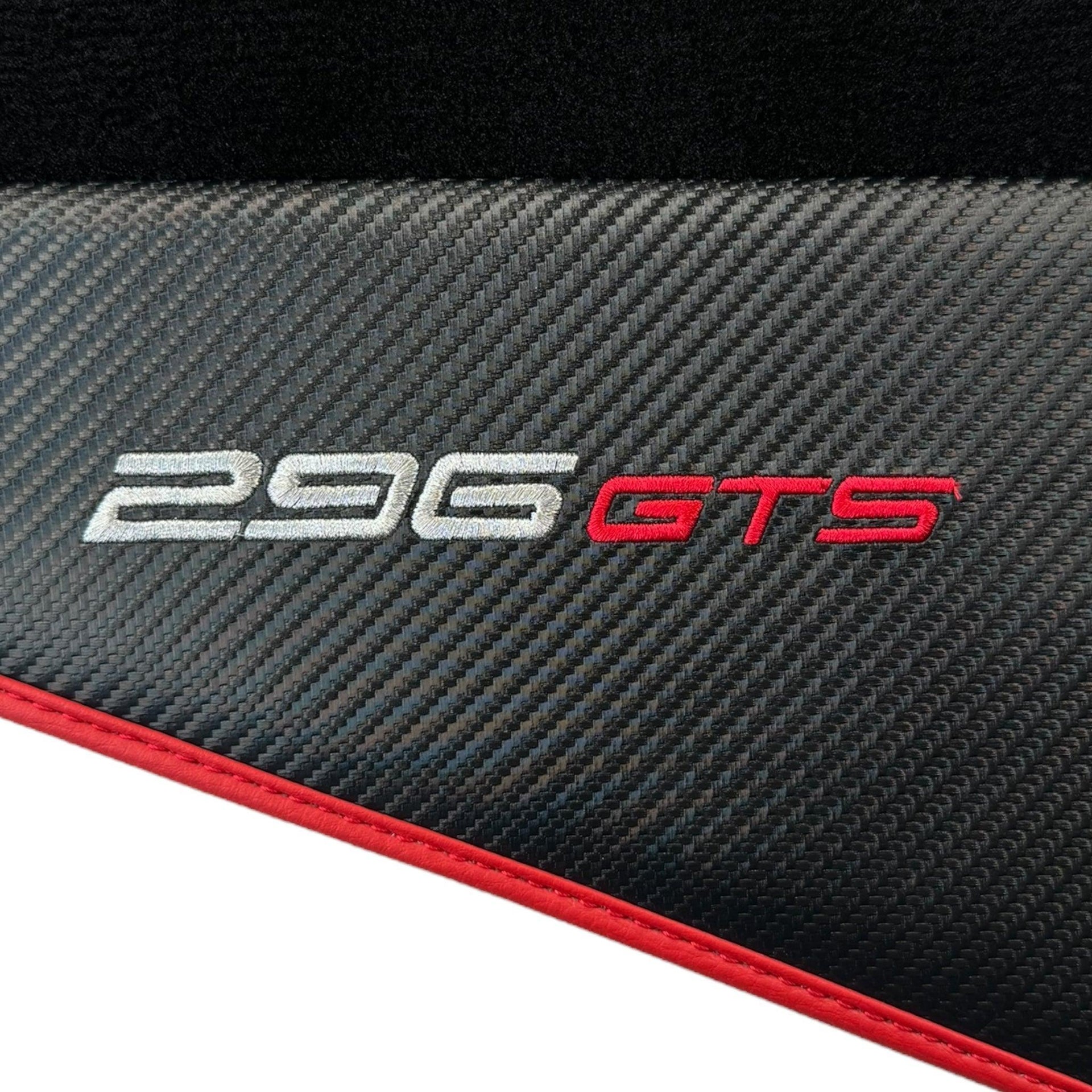 Black Floor Mats for Ferrari 296 GTS (2022-2024) with Carbon Fiber | Red Trim - AutoWin