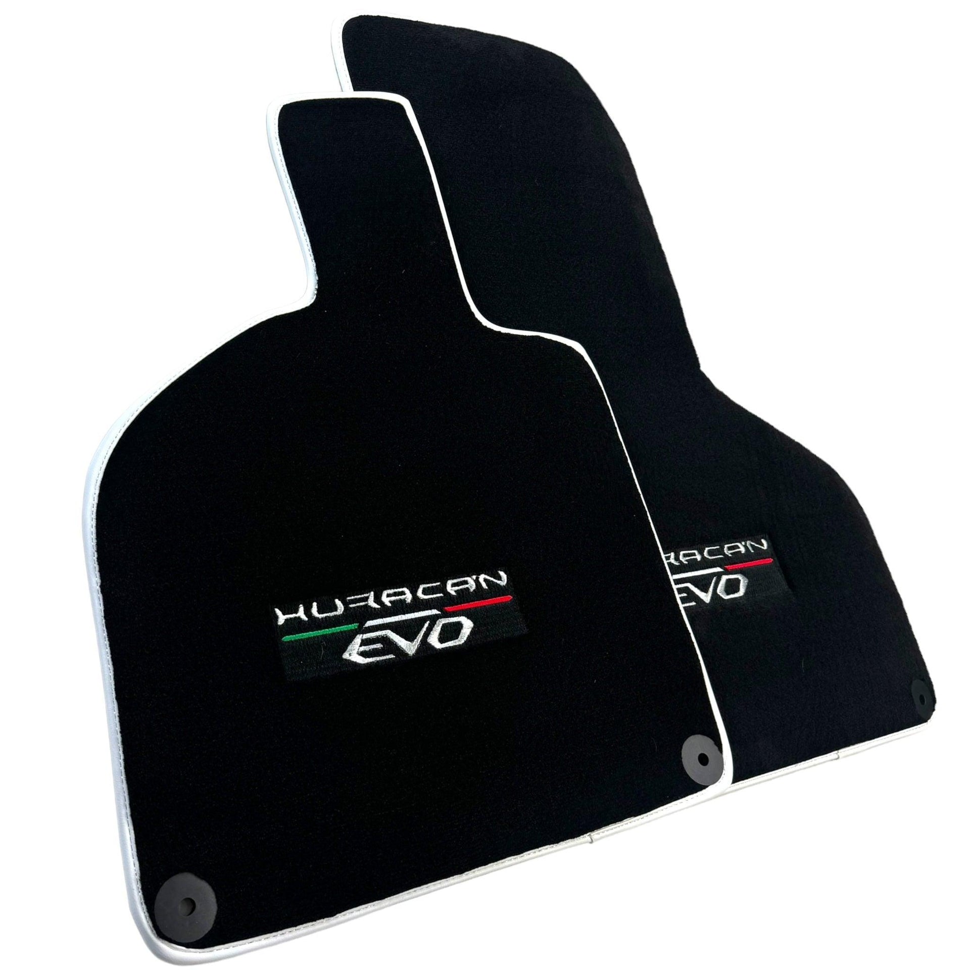 Black Floor Mats for Lamborghini Huracan EVO (2014-2023) with White Trim - AutoWin