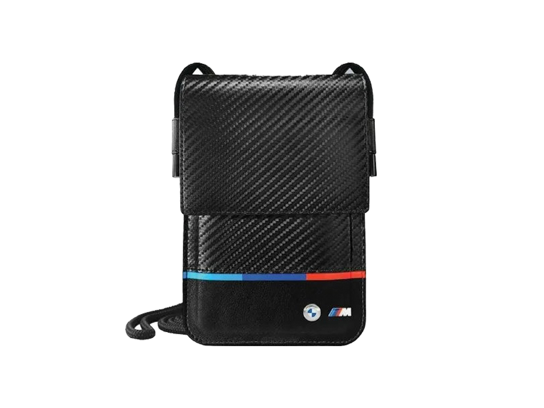 BMW Wallet Bag – Carbon Tricolor Line | Black, Adjustable Strap, Elegant Eco-Leather Design