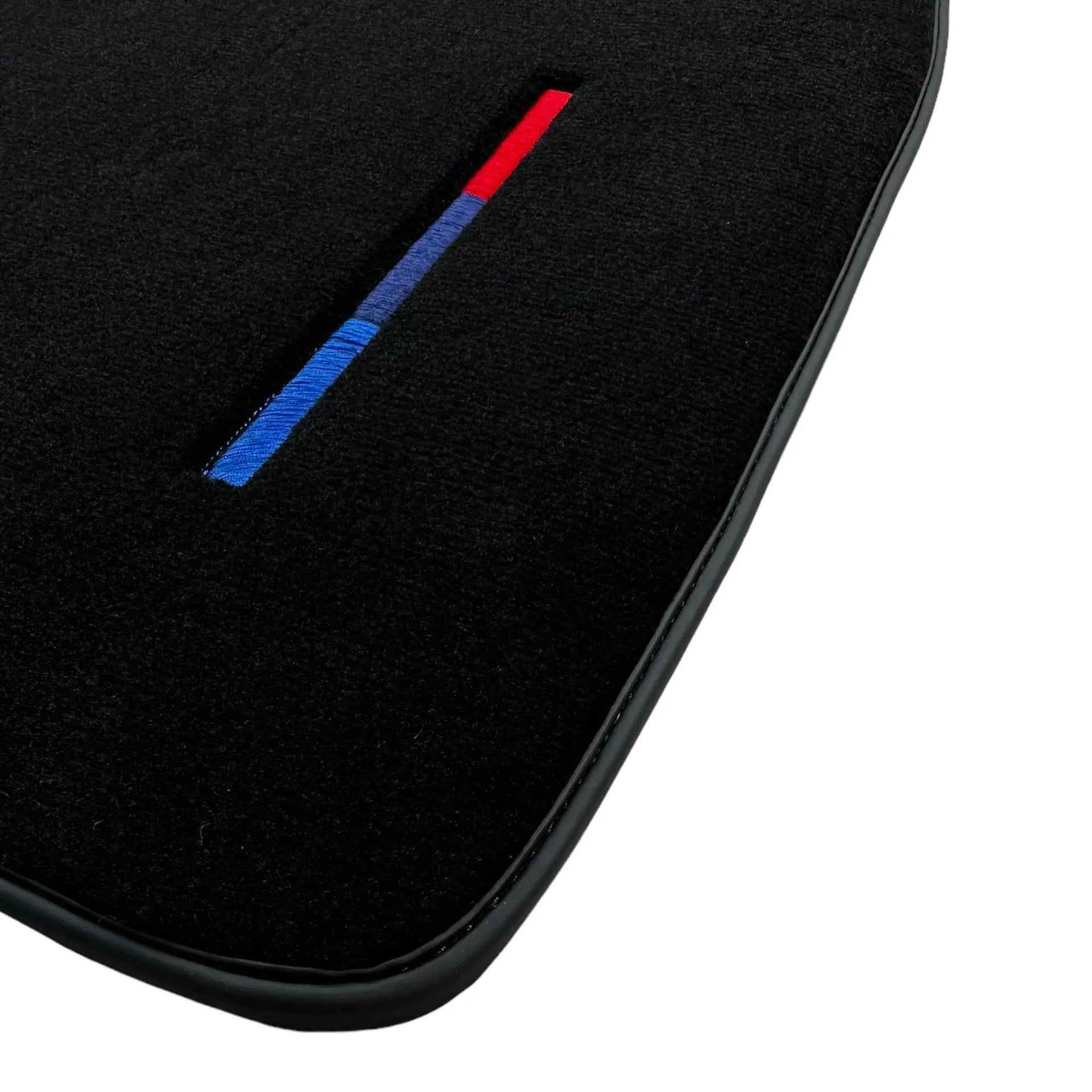 Black Floor Mats For BMW 7 Series F02 Long With Color Stripes Tailored Set Perfect Fit - AutoWin