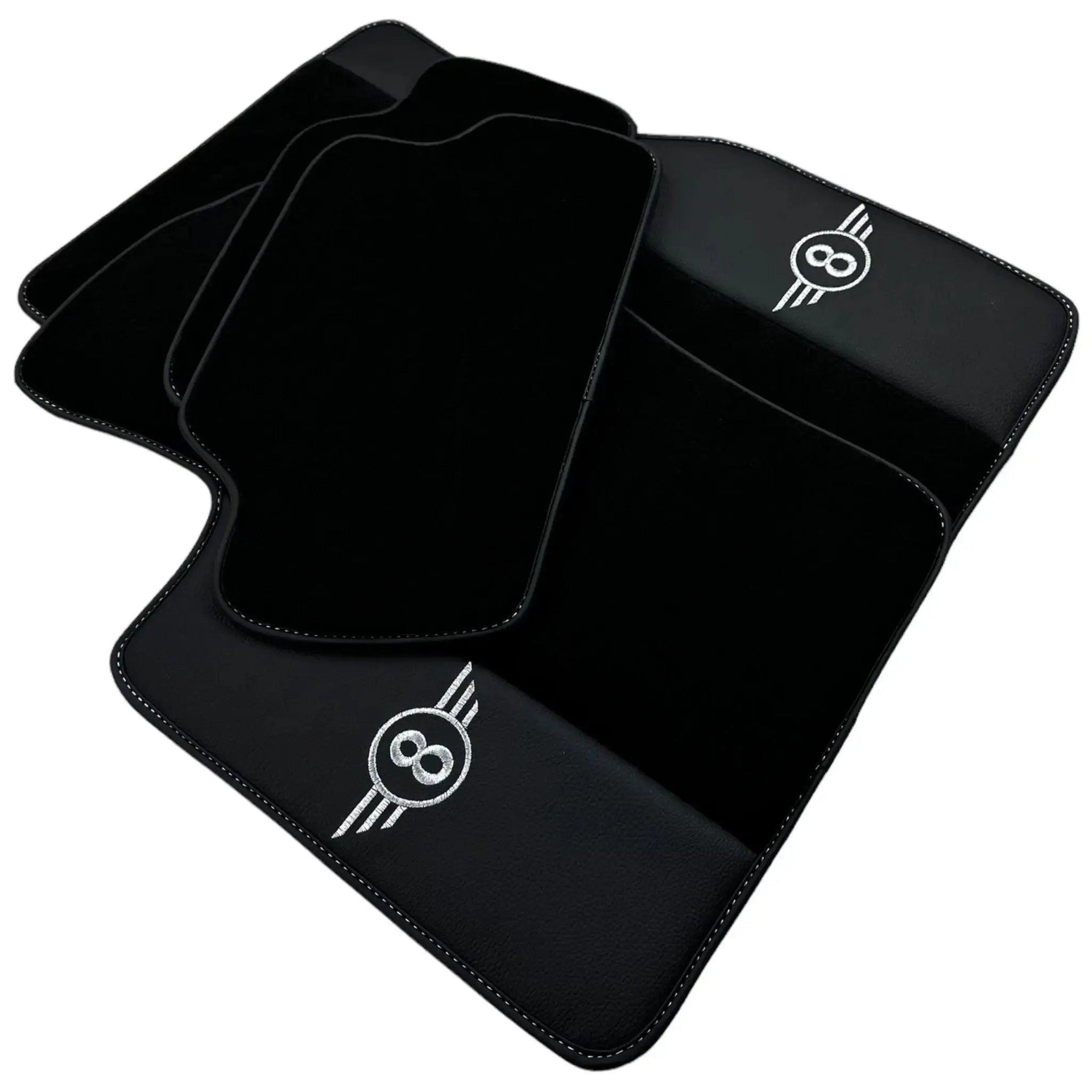 Black Floor Mats for Mini Cabrio F57 Convertible (2016-2023) with Leather - AutoWin
