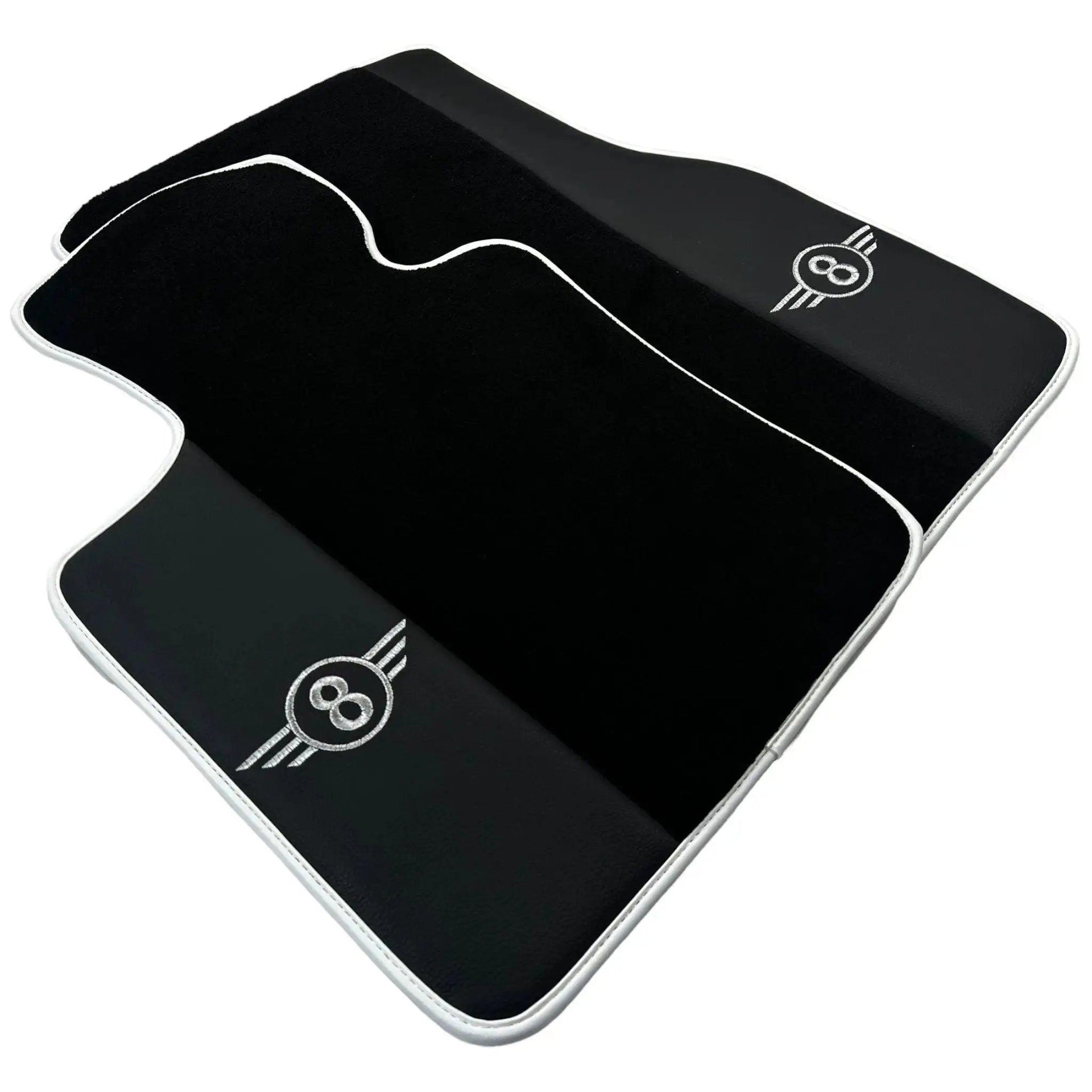 Black Floor Mats for Mini Cabrio F57 Convertible (2016-2023) with Leather | White Trim - AutoWin